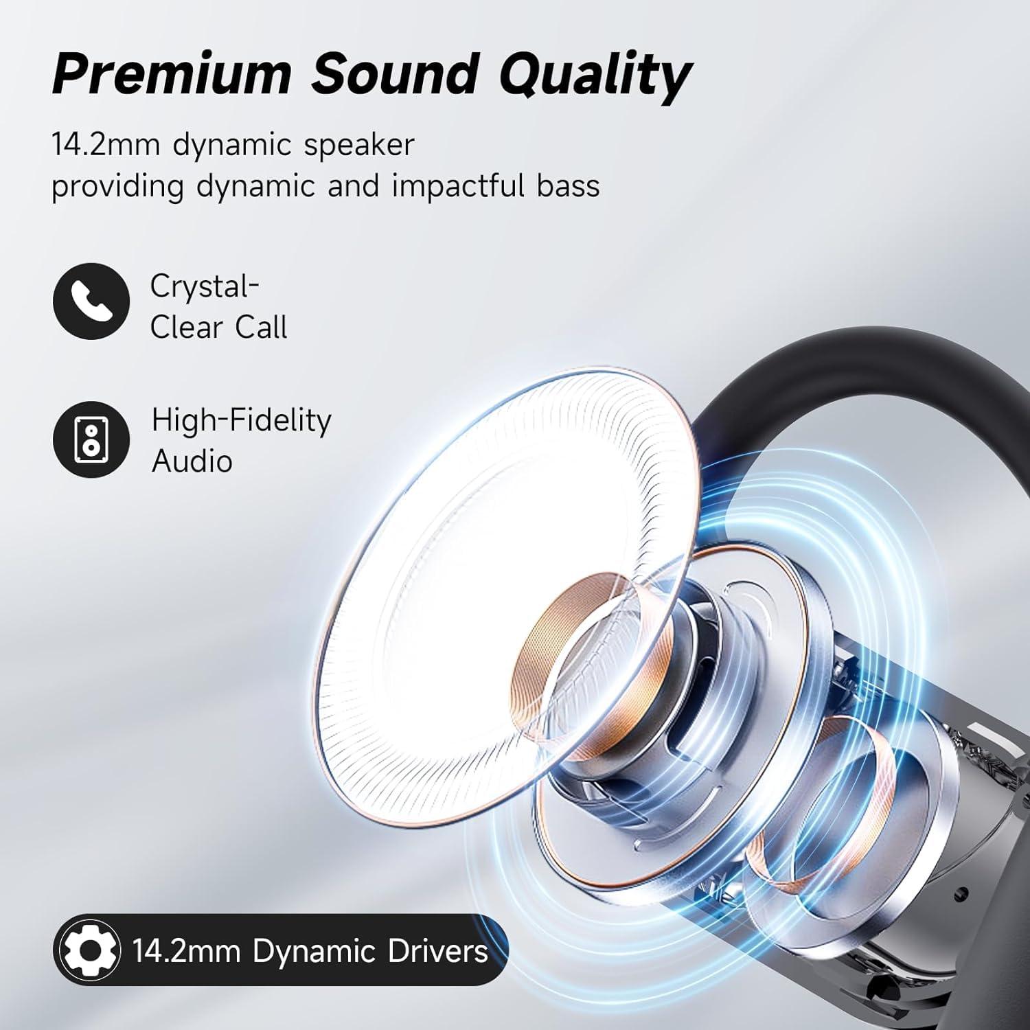 Open Ear Bone Conduction Bluetooth 5.4 Headphones,Wireless Earbuds Built-in Mic Sport Over Earphones with Comfort Ear Hooks LED Display Charging Case,Waterproof IPX7 Headset for Running Fitness,Black1 - Image 6