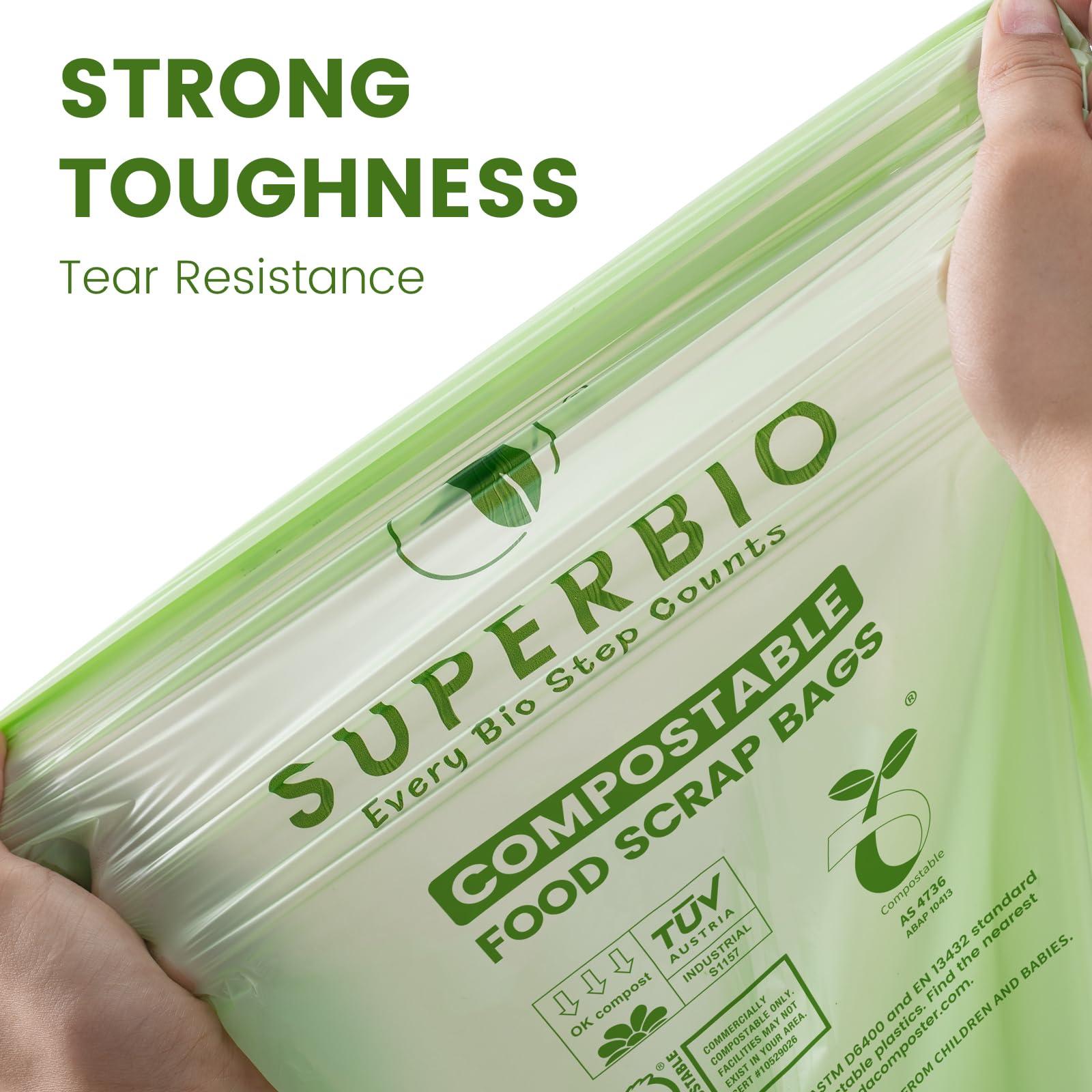 SUPERBIO 13 Gallon Compostable Kitchen Waste Bags with Handles, Food Scrap Bags Certified by BPI, OK compost INDUSTRIAL, 30 Count, 49.2L - Image 5