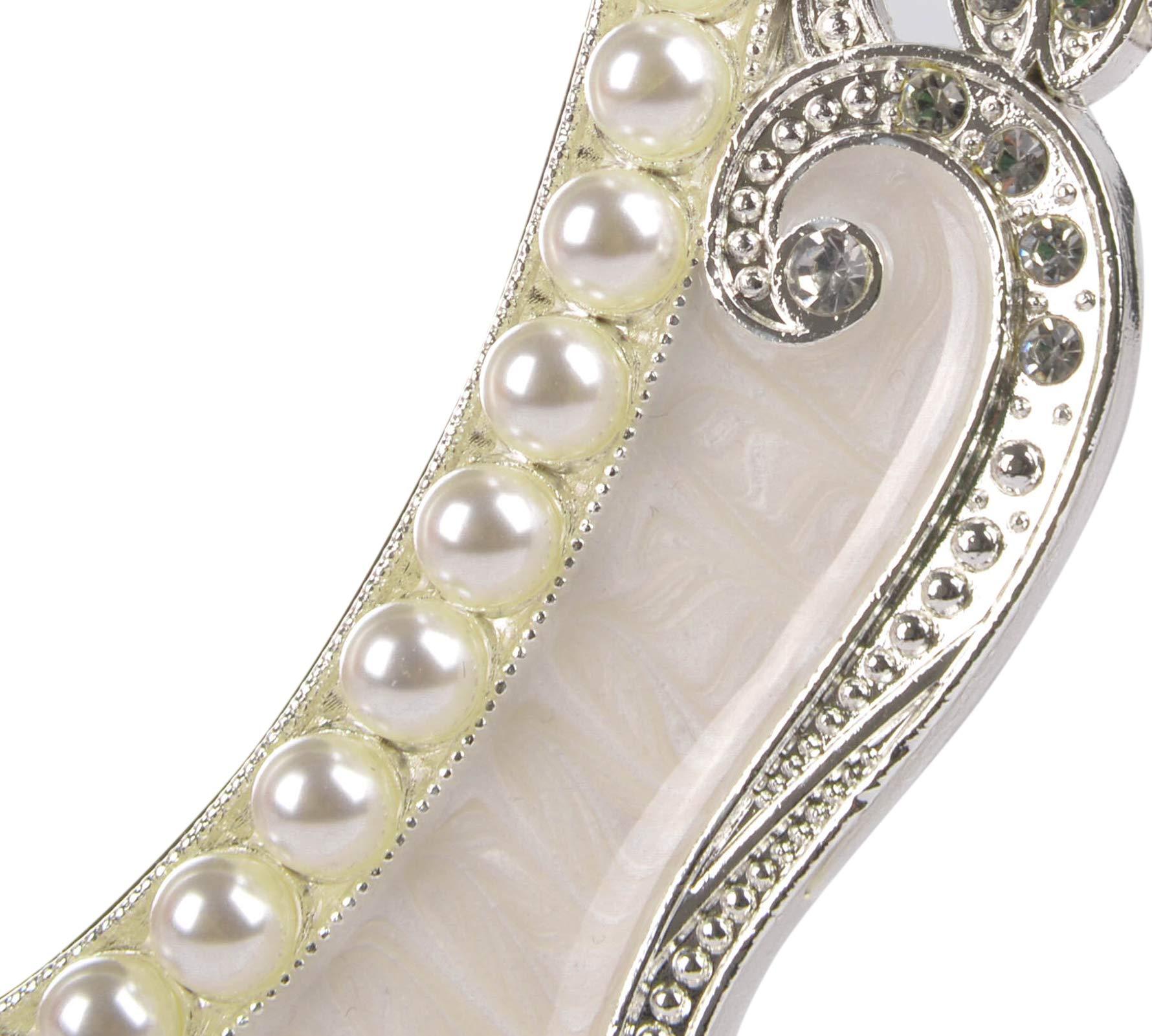 Nerien Decorative Tabletop Oval Mirror Vintage Metal Desktop Mirror with Stand Pearl Floral Frame Makeup Mirror Retro Cosmetic Mirror Countertop Dressing Mirror for Home, Bedroom Decor White-S - Image 6