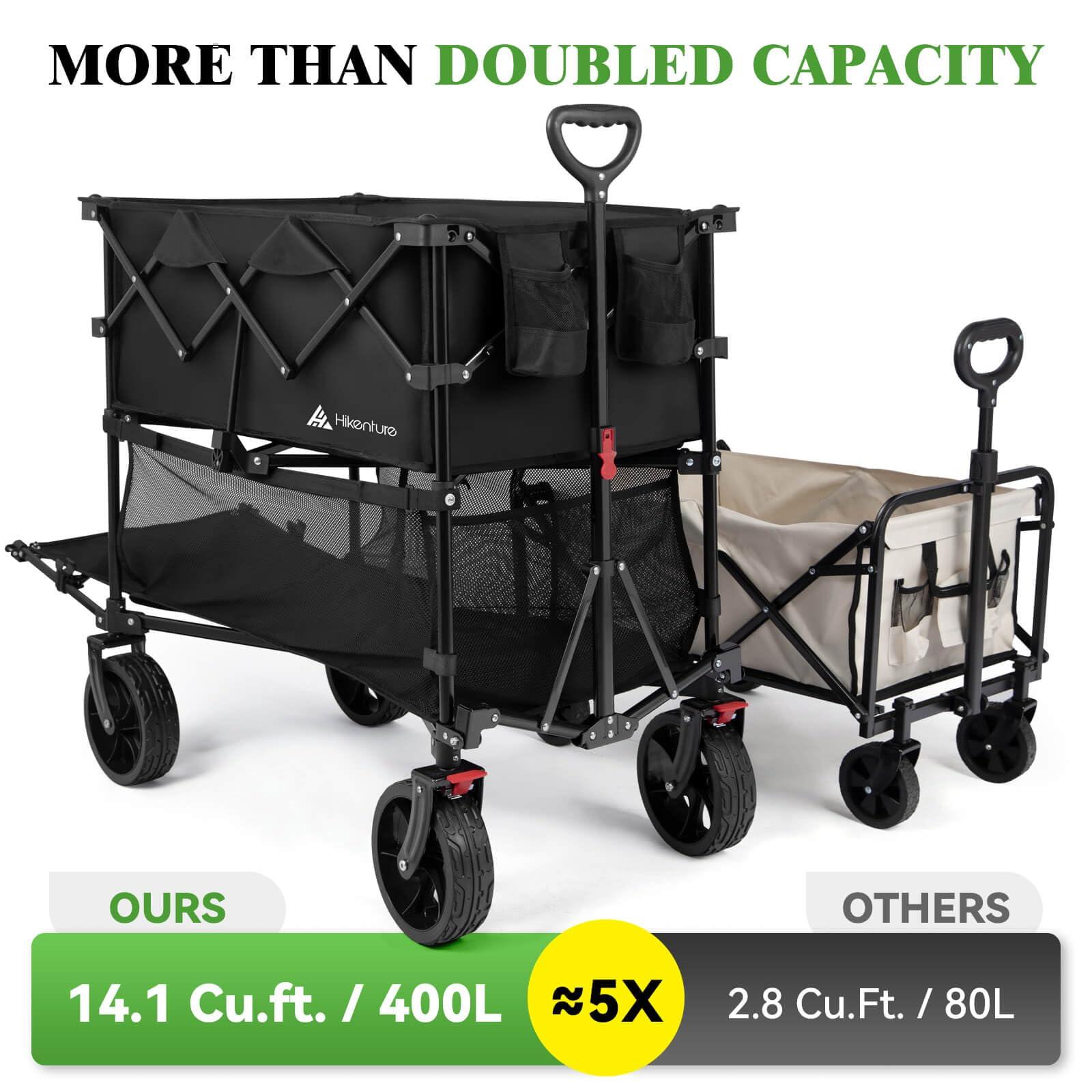 Hikenture Double Decker Wagon, 400L Extra Large Beach Wagon with Big Wheels for Sand, 500LBS Heavy Duty Collapsible Cart with Tailgate, Utility Carts Foldable for Beach, Sports - Image 3