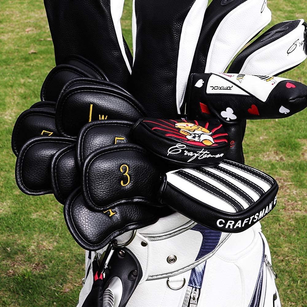 CRAFTSMAN GOLF 12pcs or 1pc Thick Synthetic Leather Golf Iron Head Covers Set Headcover Fit All Brands Callaway Ping Taylormade Cobra Etc. Also Custom Name - Image 2
