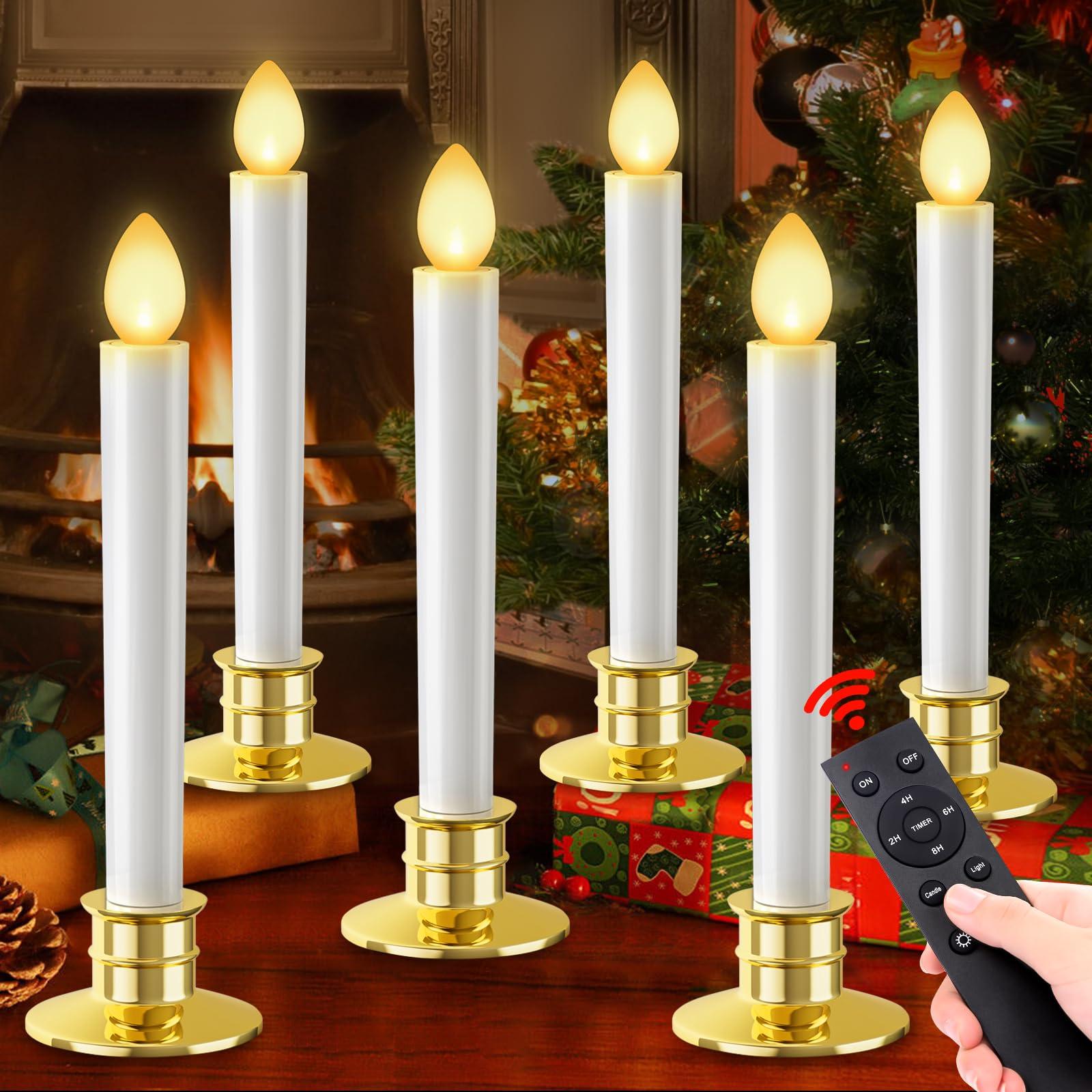 Christmas Window Lights 6 Pack Battery Operated Candles With Remote Control Timer Gold Holders Flameless LED Decorations for Window Decor Party Xmas Table Top