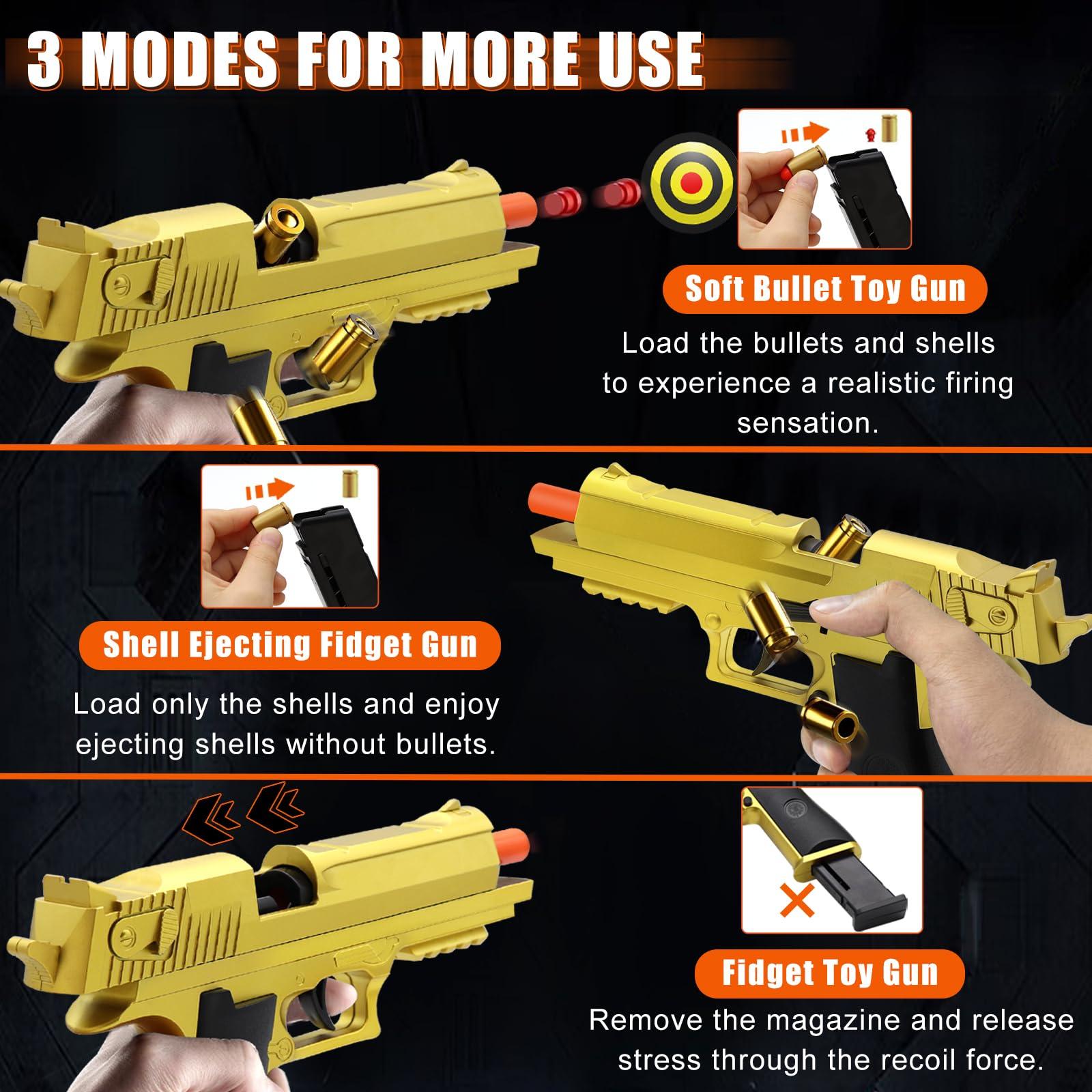 BlingCnsy Toy Gun Pistol Fidget Toys, Soft Bullet Shell Ejecting Automatic, Gold Toy for Boys, Realistic Play for Kids Adults, Boy Gifts for Birthday Halloween Christmas Age 8+ - Image 3