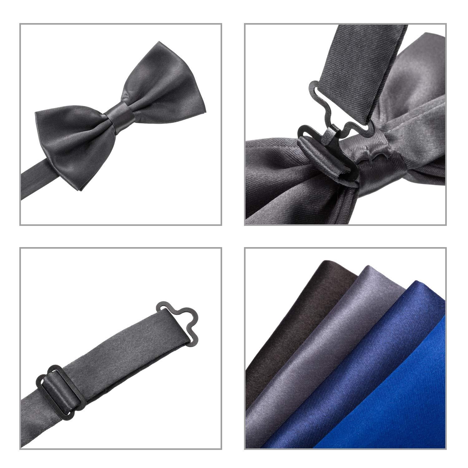 SATINIOR 24 Pcs Pre Tied Bow and Tie Pocket Square Set 12 Solid Color Adjustable Bowtie 12 Satin Handkerchief for Men Boys - Image 7