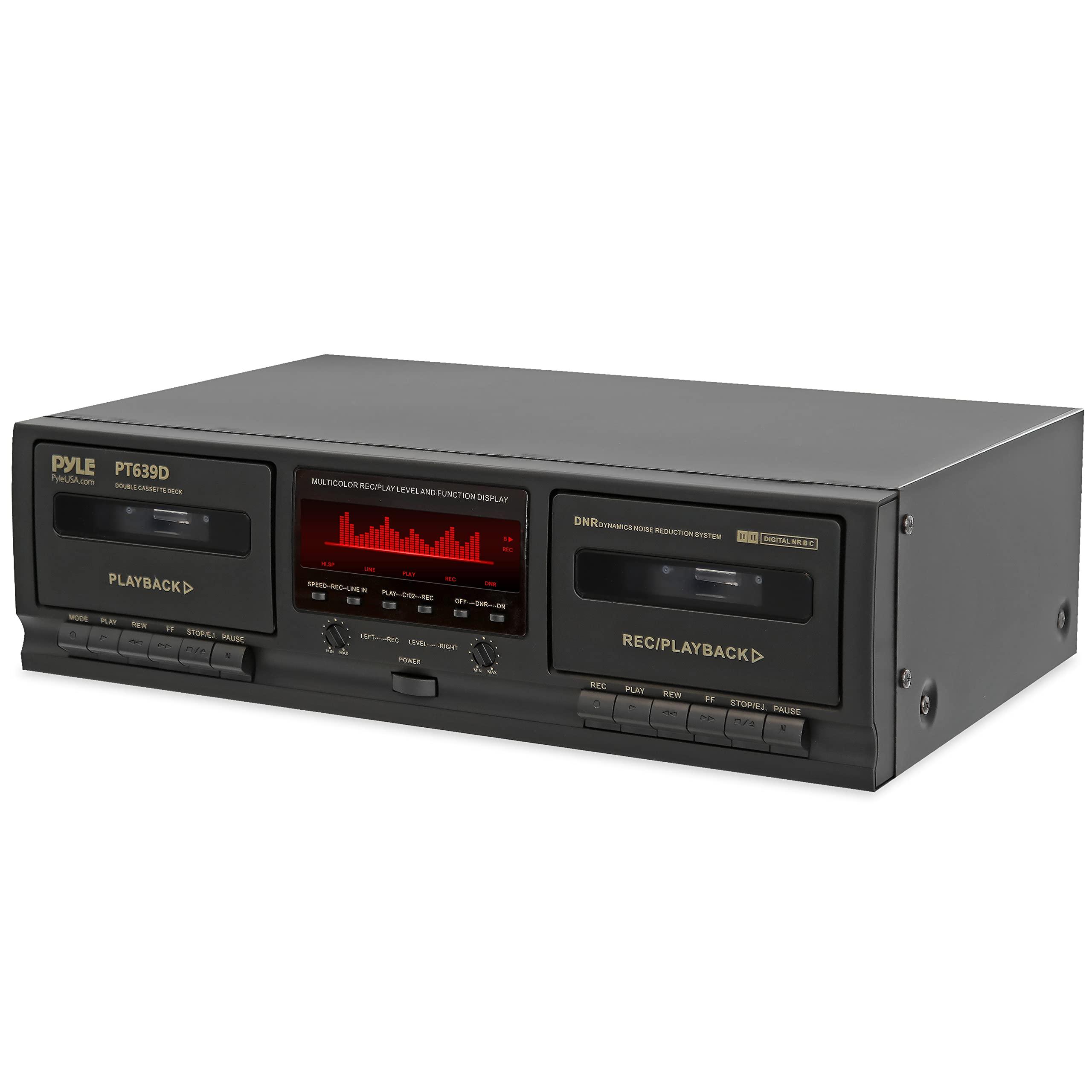 Pyle Dual Cassette Deck Stereo - Hi-Fi Sound, Compact and Portable Tape Recorder Player with Digital Professional Noise Reducing System and RCA Cables, Record & Play Audio and Music - PT639D.5