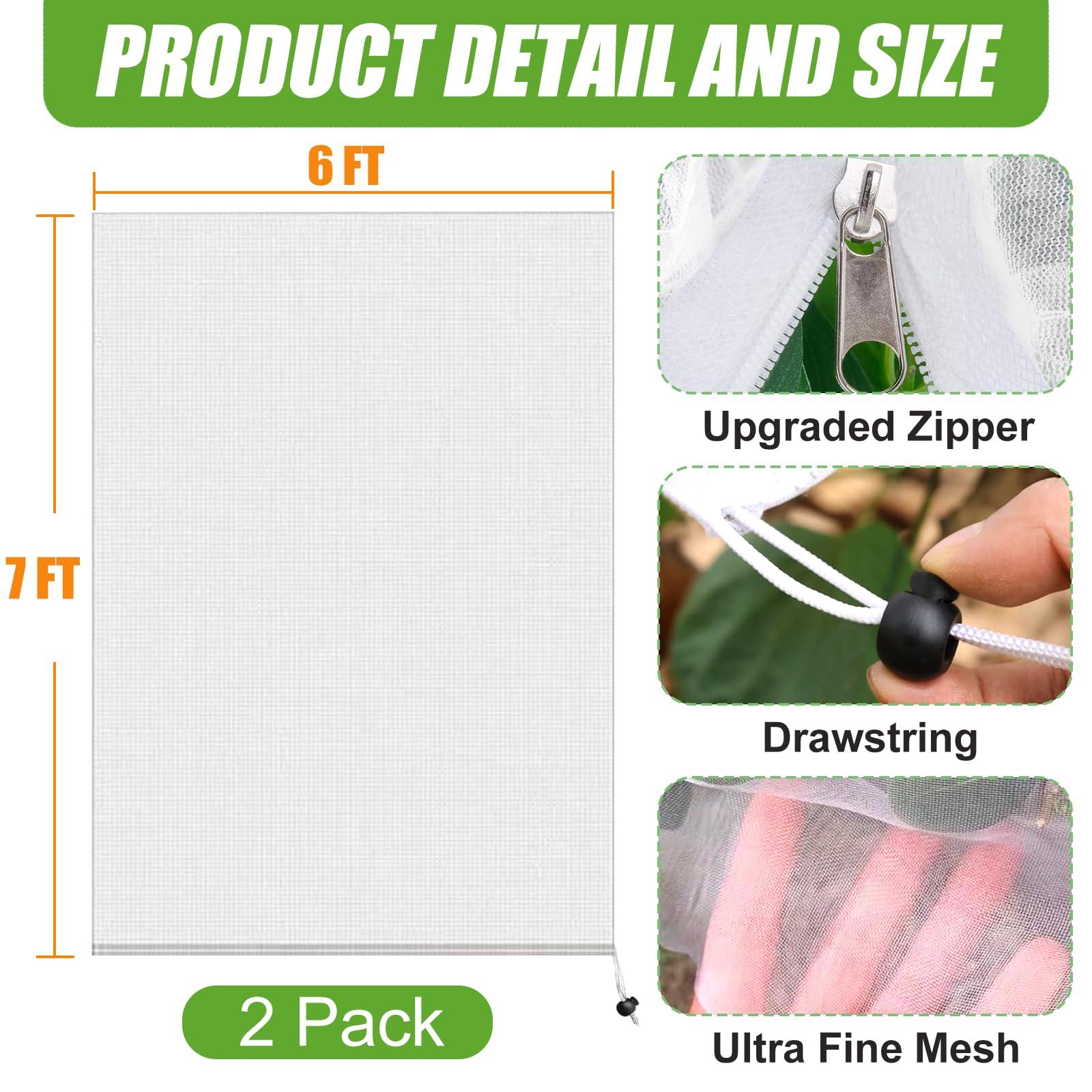 Fruit Tree Netting 6 * 7ft 2 Pack,Garden Netting for Blueberry Bushes,Vegetables,Flowers,Bird Netting Pest Barrier with Drawstring Zipper - Image 2