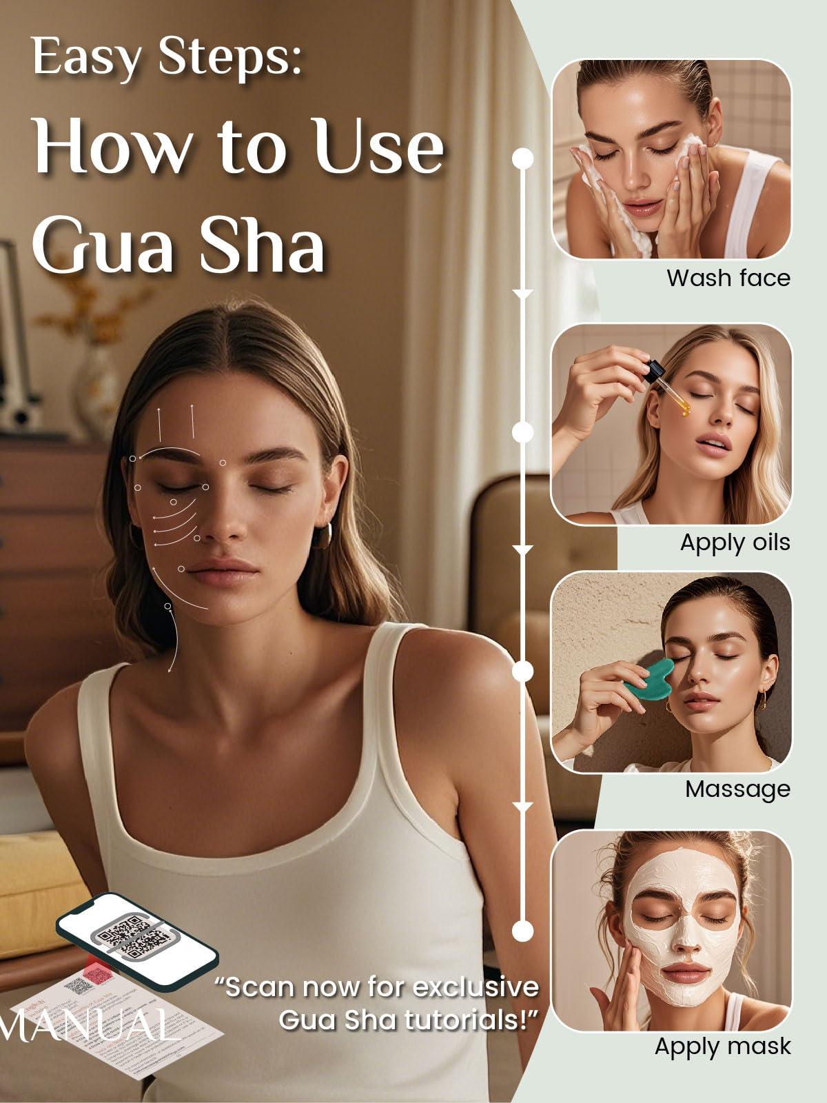 Rena Chris Gua Sha Facial Tools, Natural Jade Stone Guasha, Manual Massage Sticks for Jawline Sculpting and Puffiness Reducing, Facial Massage Tool, Skin-Care Tool (Green) - Image 5