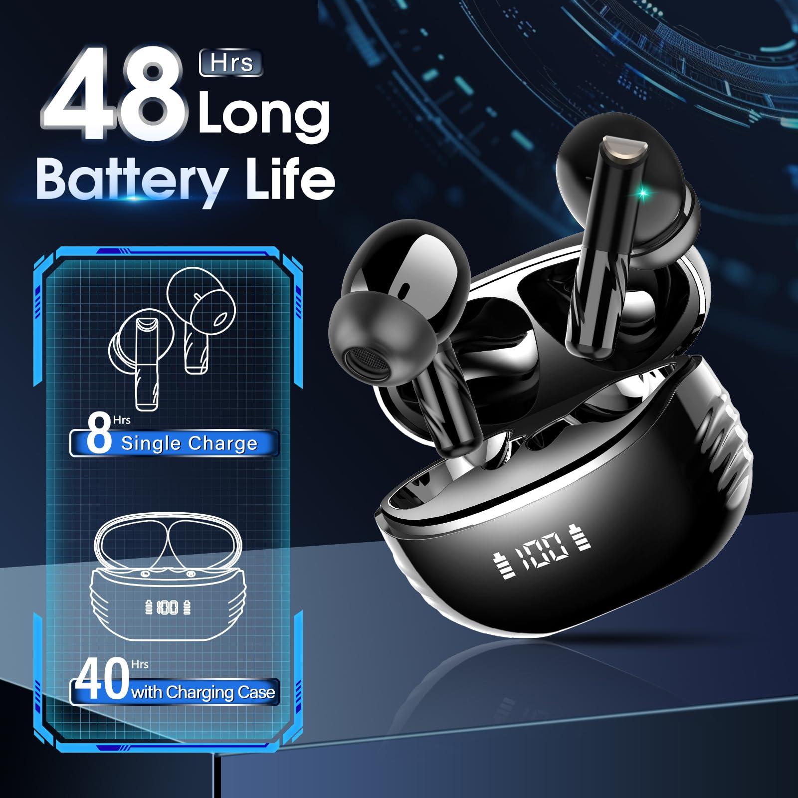 Wireless Earbuds Bluetooth 5.4 in Ear Light-Weight Headphones Built-in MIC, 48H Playback HiFi Stereo Bass Earphones, IPX7 Waterproof Ear Buds with Digital Display Charging Case, Touch Control, Black - Image 6