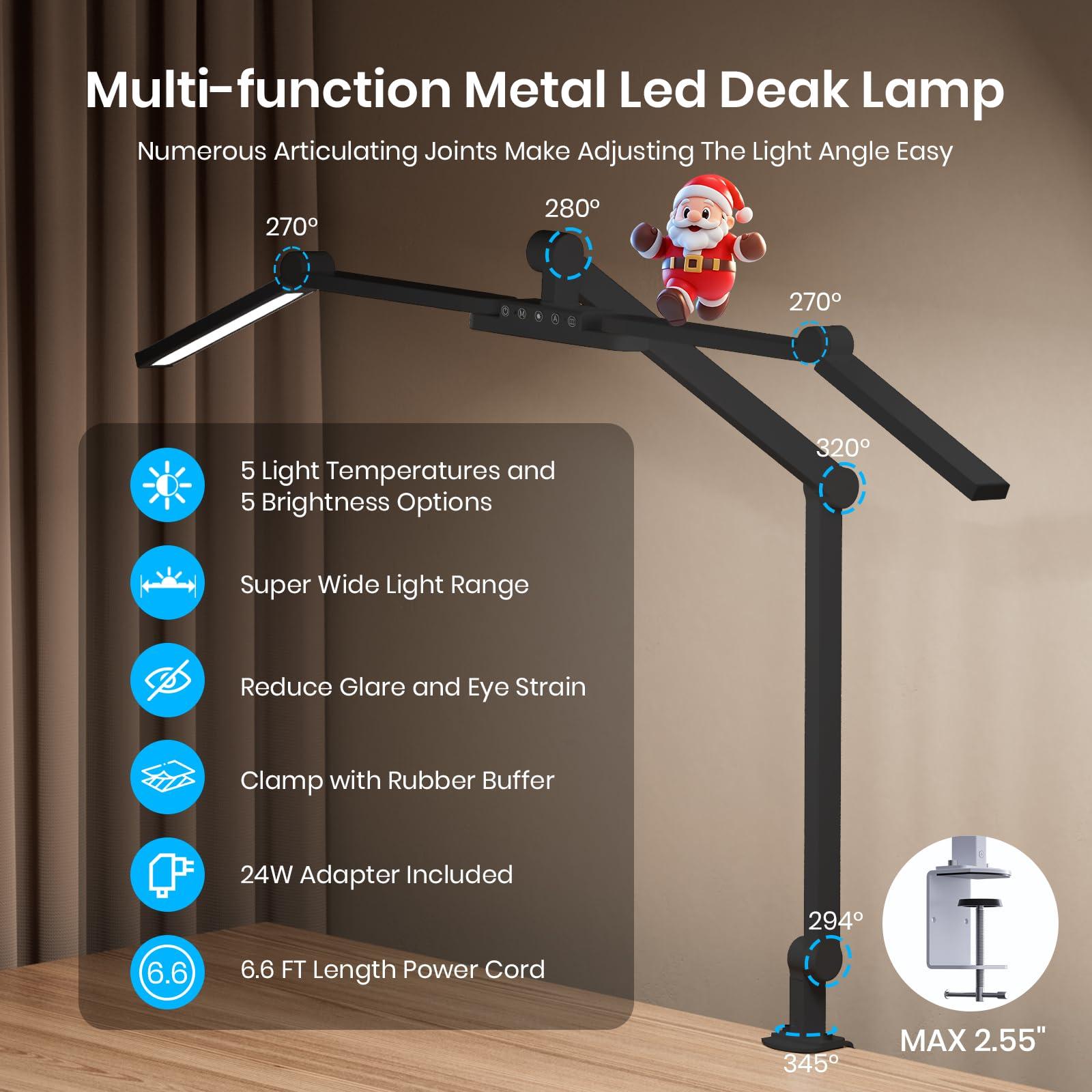 Ultra Bright Architect Desk Lamp with Clamp,Transformable LED Desks Lamp for Home Office,Tall Overhead Led Desk Light[41" Long Dimmable Light Bar],24W Auto Dimmable Desks Lights for Drawing Hobby Use - Image 2