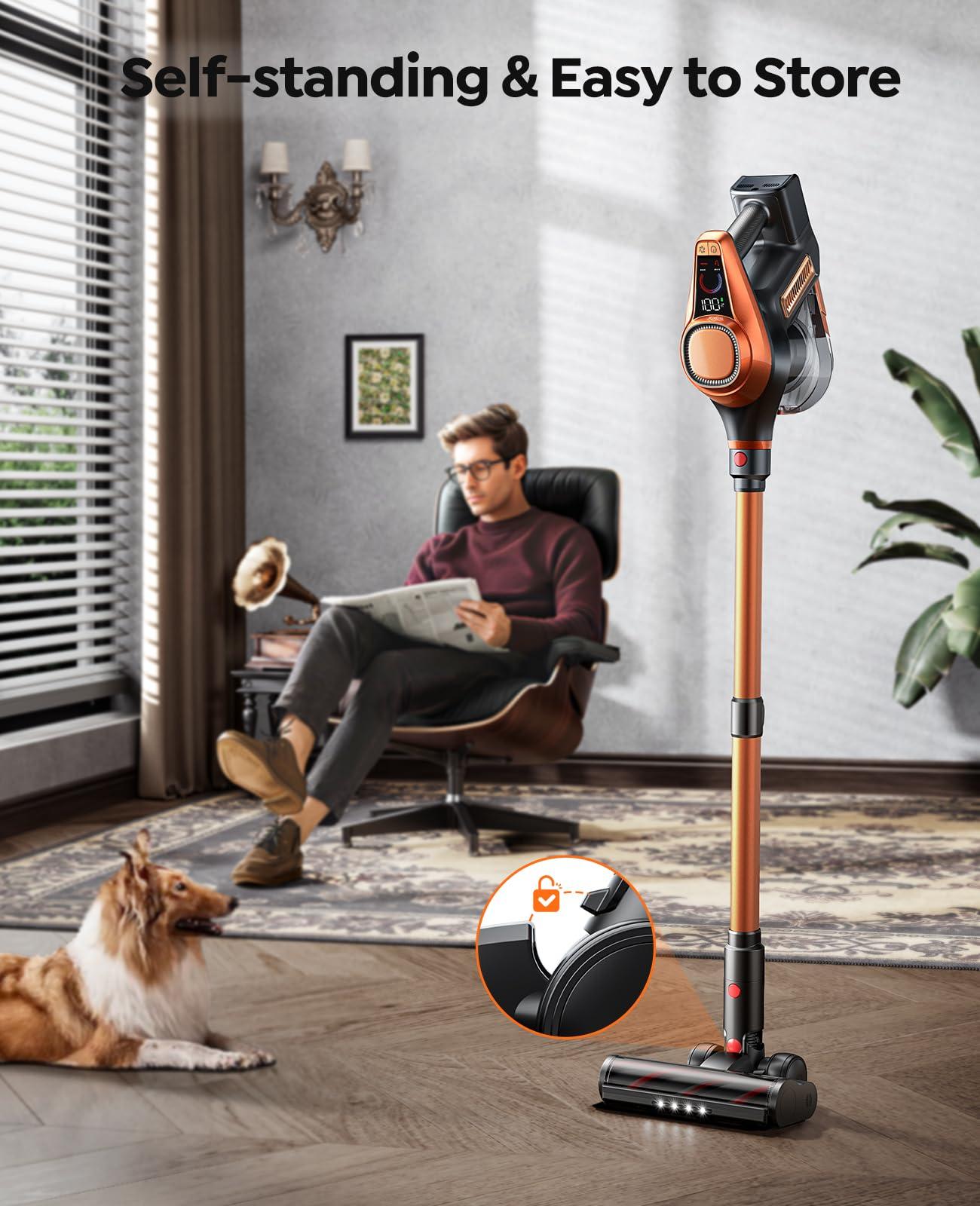 Fieety Cordless Vacuum Cleaner, 550W/45Kpa Vacuum Cleaners for Home with LED Screen, Max 60 Mins Runtime, Noise Reduction Tech, Anti-Tangle Stick Vacuum for Pet Hair Carpet and Hardfloor - Image 7