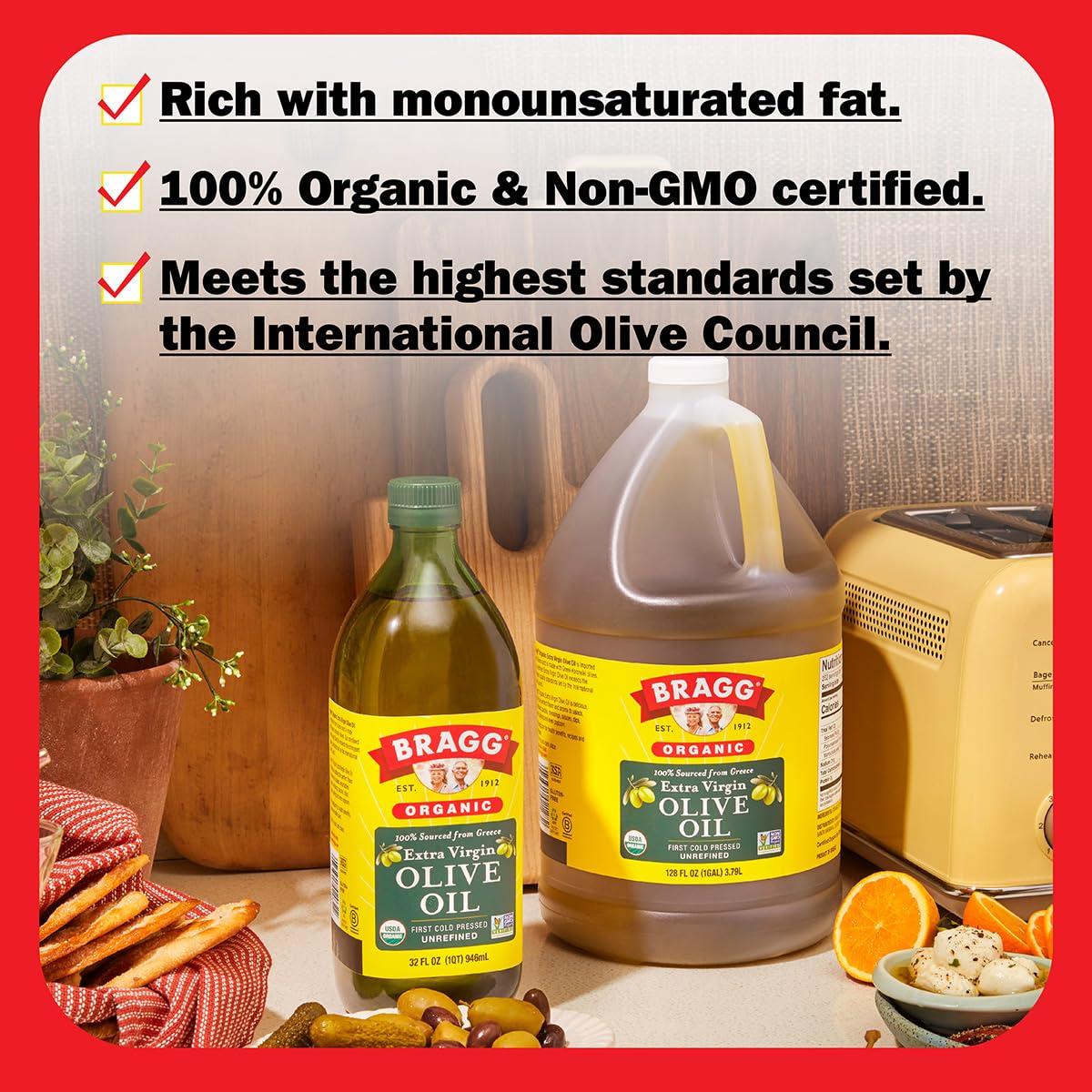 Bragg Organic Extra Virgin Olive Oil – Made with Greek Koroneiki Olives – Cold Pressed EVOO for Marinades & Vinaigrettes – USDA Certified, Non-GMO, Kosher (128 Ounce) - Image 4