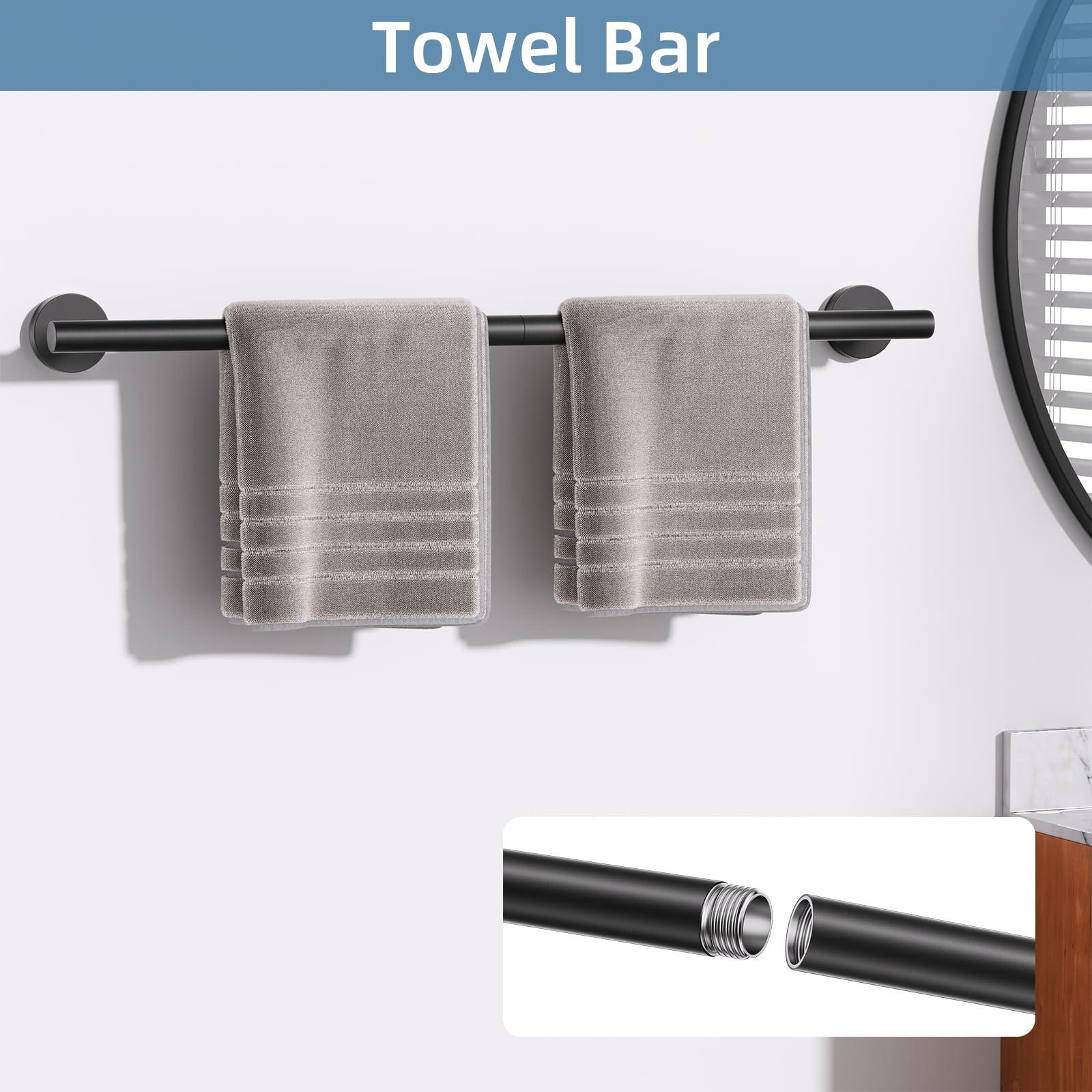5 Pieces Matte Black Round Towel Bar Set Bathroom Hardware Accessories Set Upgraded Toilet Paper Holder Towel Racks Set for Bathroom Stainless Steel Wall Mounted 23.6 in - Image 4