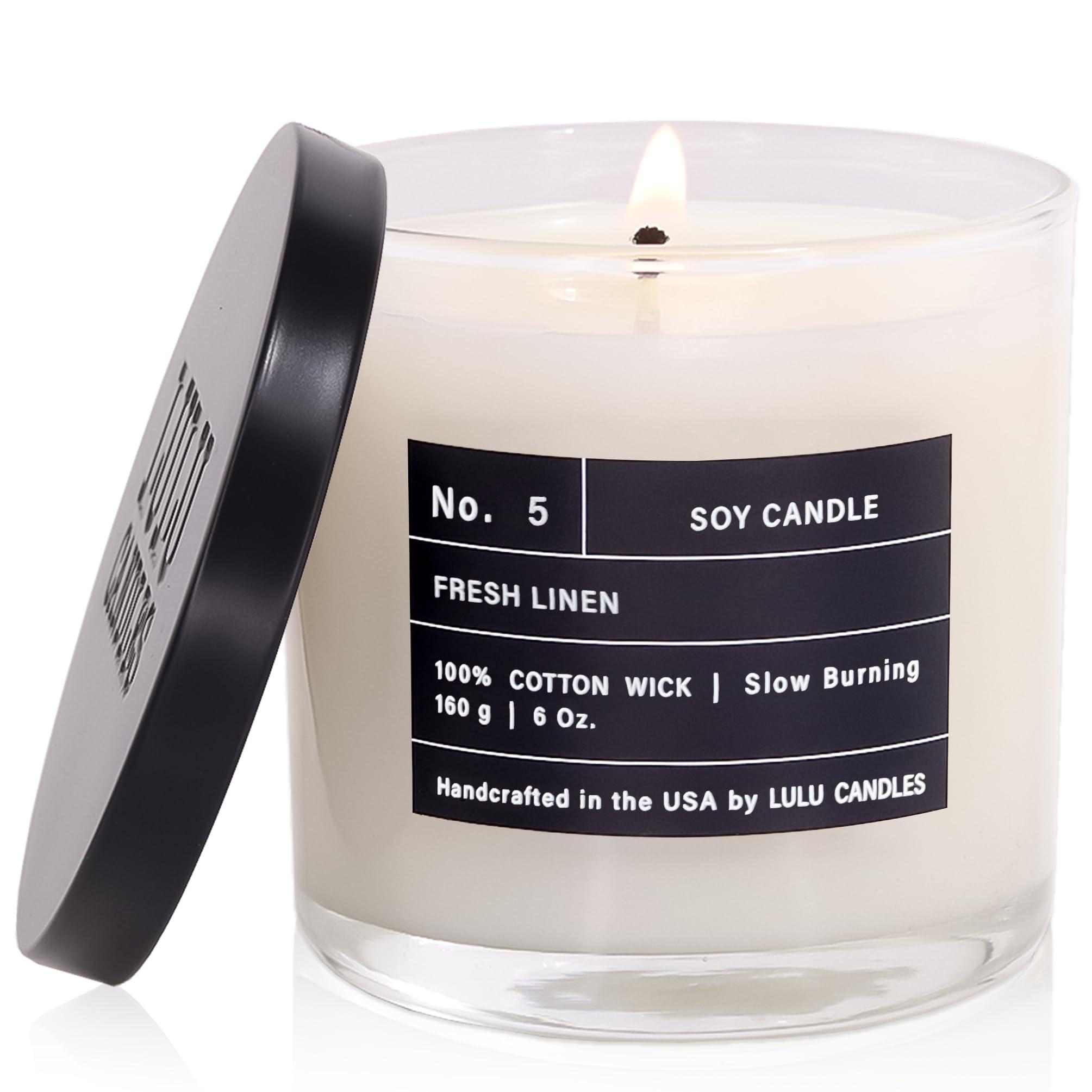Lulu Candles | Fresh Linen | Luxury Scented Soy Jar Candle | Hand Poured in The USA | Highly Scented & Long Lasting (6 Oz.)