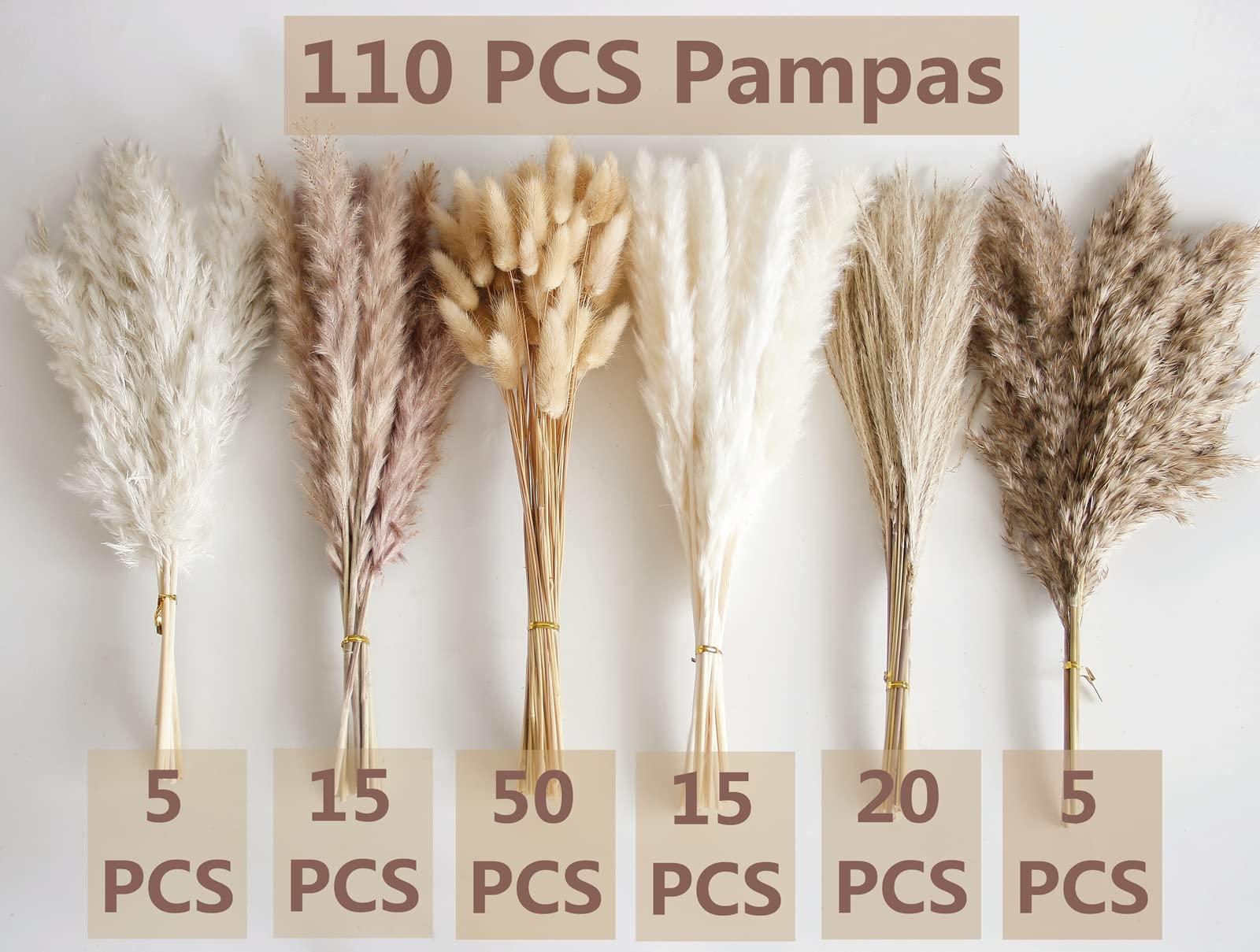 110 PCS Dried Pampas Grass Bouquet, Boho Table Decor, Bunny Tails Dried Flowers, Brown Pompas, White Pampas Grass for Wedding, Home, Rustic Party, Baby Shower Decorations - Image 2