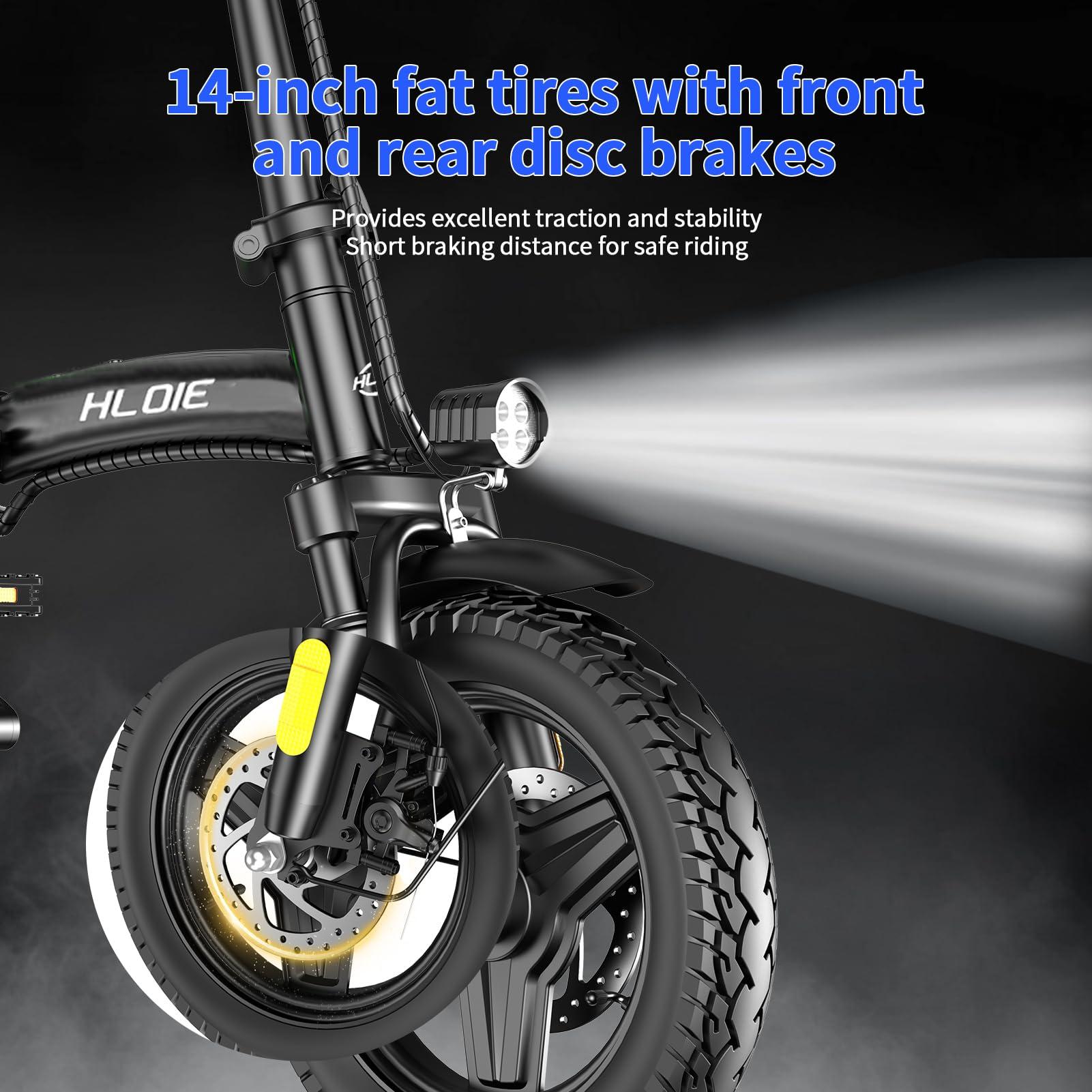 HLOIE Folding Electric Bike for Adults, 400W (Peak 500W) Motor,23MPH Max Speed Foldable Electric Bicycles,14" Ebike, 48V12AH Battery 35 Miles PAS Range Mini E Bikes for Adults and Teens - Image 6