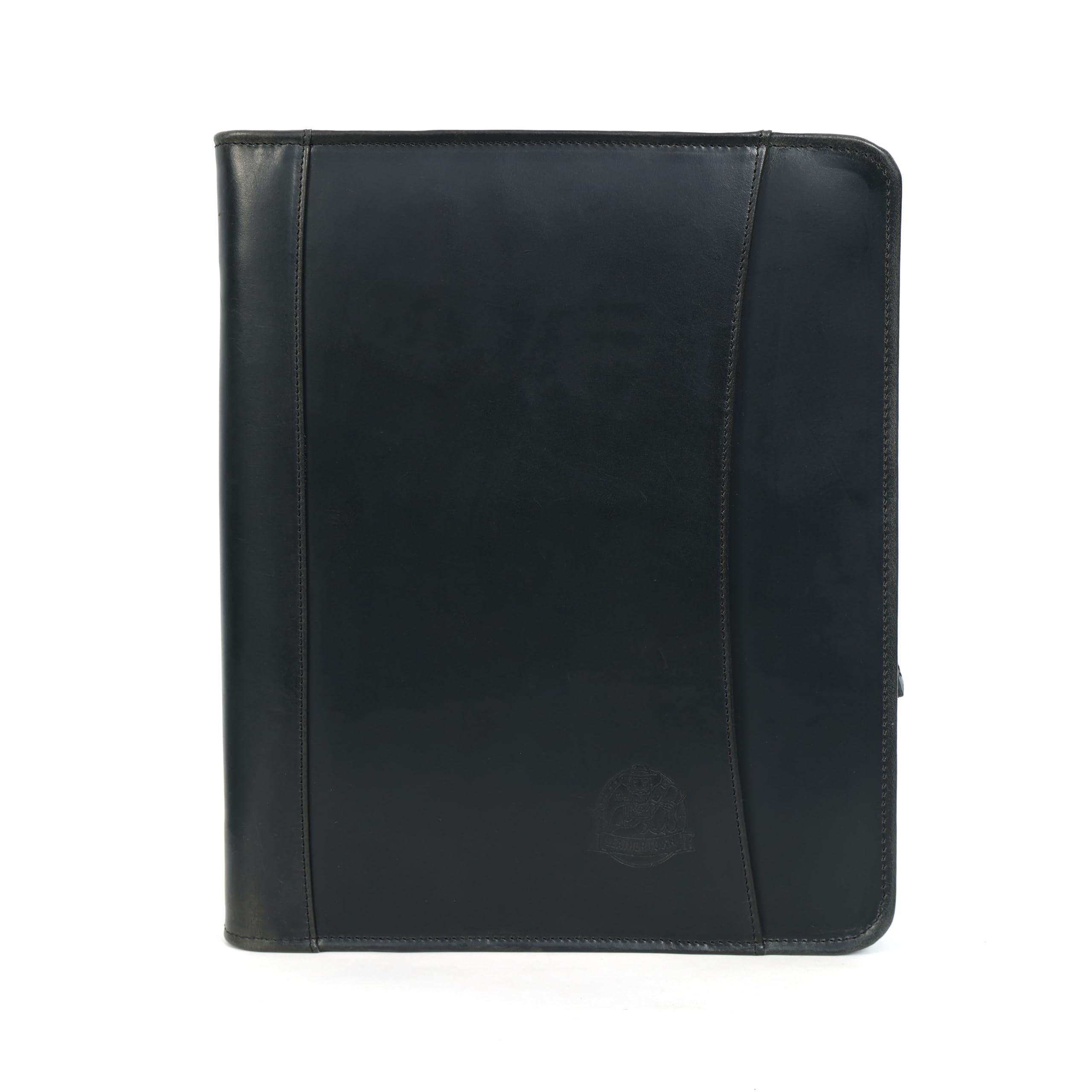 Leather Portfolio for Men, Portfolio Organizer with Zipper for Men Women, Leather Padfolio Business Resume Legal Pad Portfolio Notebook Binder for A4/Pad, Leather Folio Leather Folder (Black) - Image 3