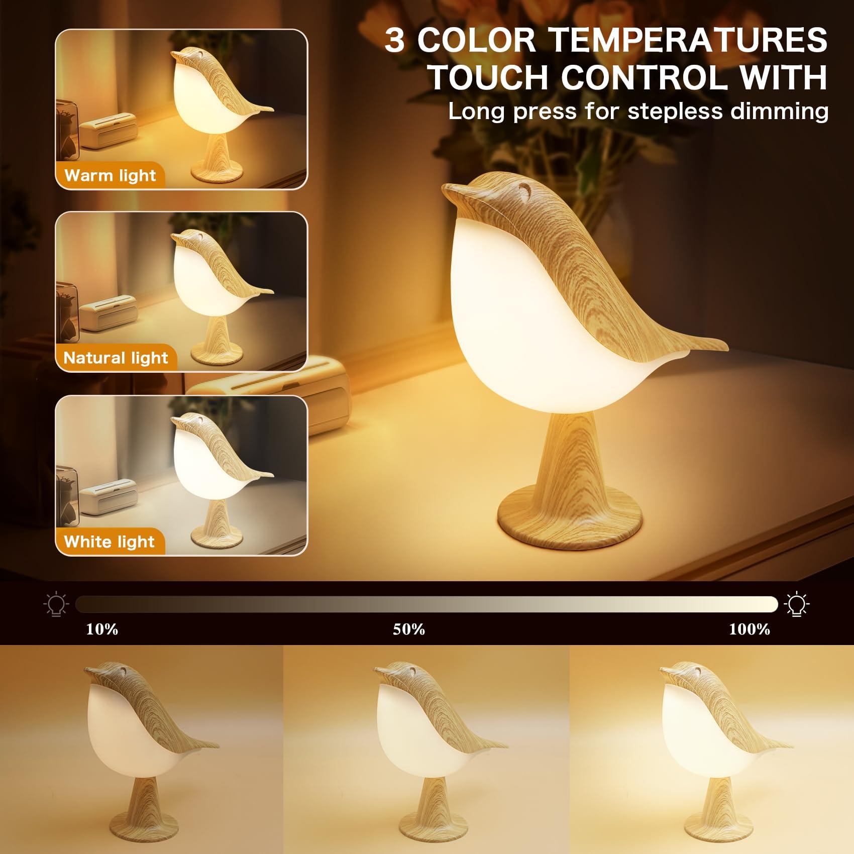 VViN 2 in 1 Small Desk Lamp, Bird Cordless Table Lamp with 3 Color Temperature Dimmer and Touch Sensor - Rechargeable Battery Night Light for Kids, Bedroom, Bedside, and Outdoor Use - Image 3
