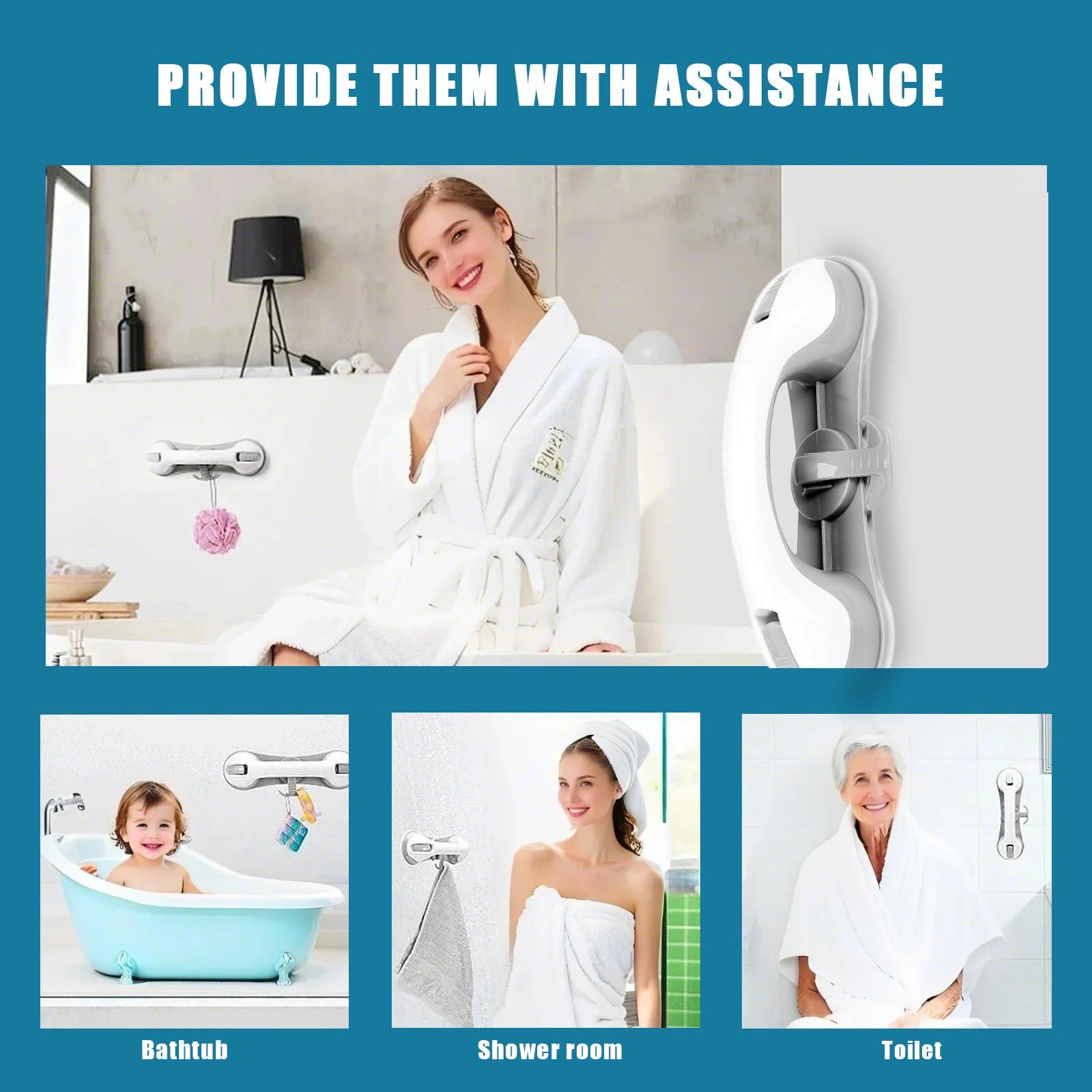 Gisaryc Grab Bars for Bathtubs and Showers, 2 Pack Upgraded Version 3 Strong Suction Cups Shower Bar, Shower Handle Grab Bars for Seniors, Safety Bars for Shower Chair, Bathroom Assist Handle (Grey) - Image 2