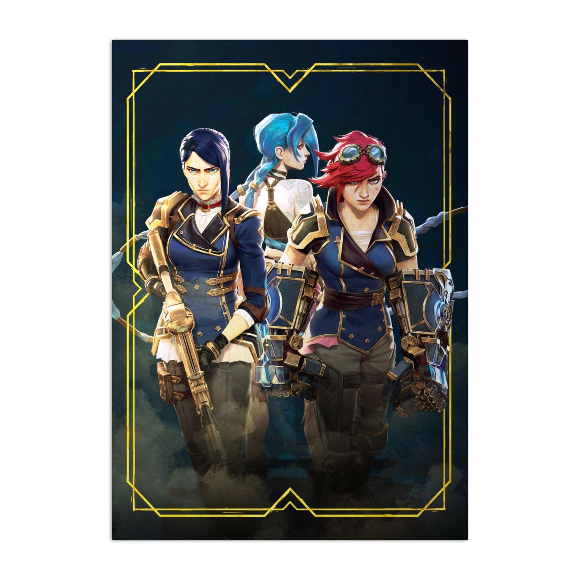 Displate Official Arcane Metal Poster Magnetic Mounting Included Licensed Artwork Modern Wall Decor Caitlyn, Vi and Jinx Poster 45 cm x 32 cm