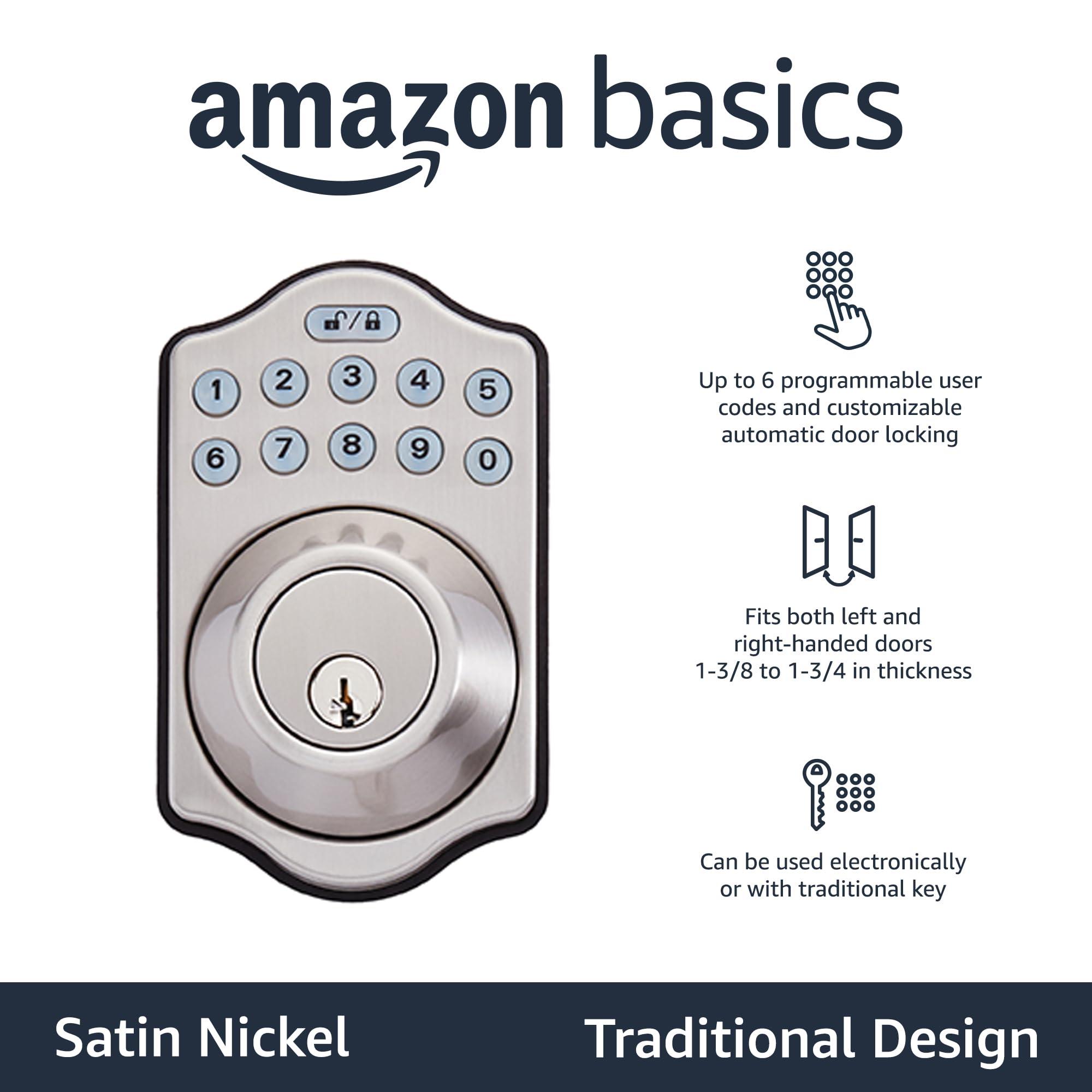 Amazon Basics Traditional Electronic Keyless Keypad Deadbolt Door Lock, keyless Entry Door Lock, Keyed Entry Option, 1-Pack, Satin Nickel - Image 3