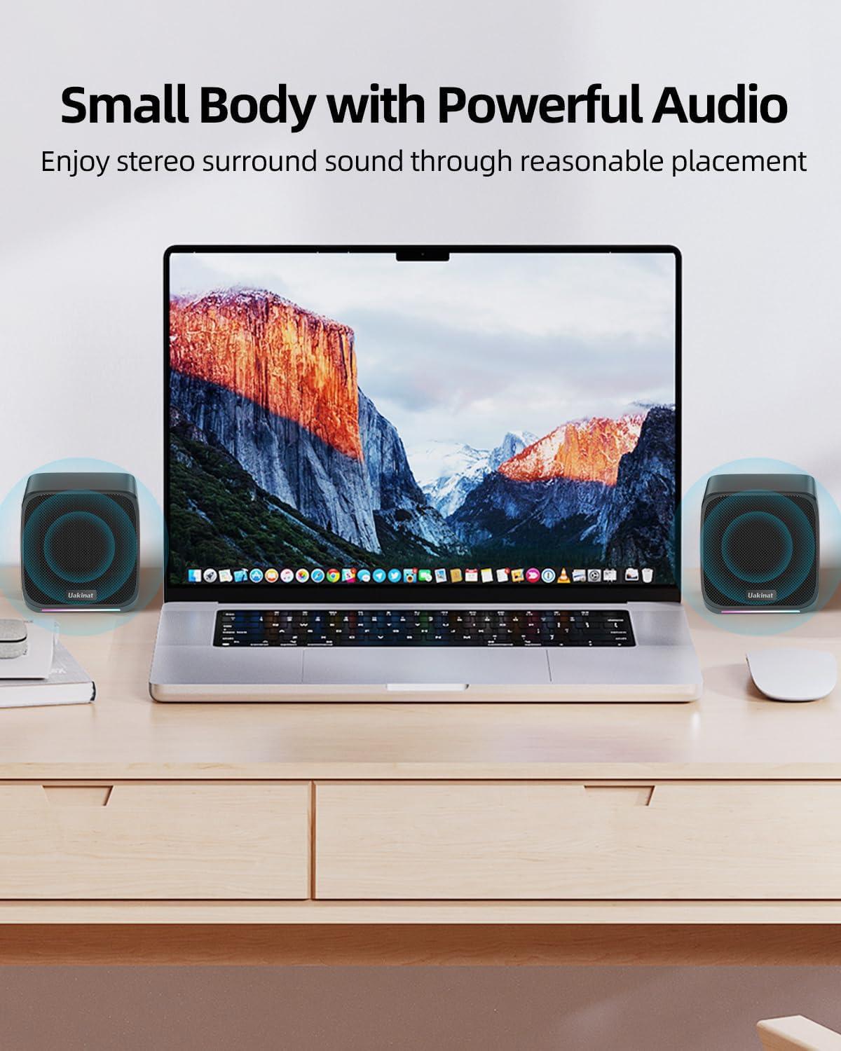 Uakinat Computer Speakers,Computer Speakers for Desktop PC,Desktop Speakers,Small Computer Speakers USB Powered 3.5mm Aux Speaker for PC,Laptop,Tablet,Phone - Image 4