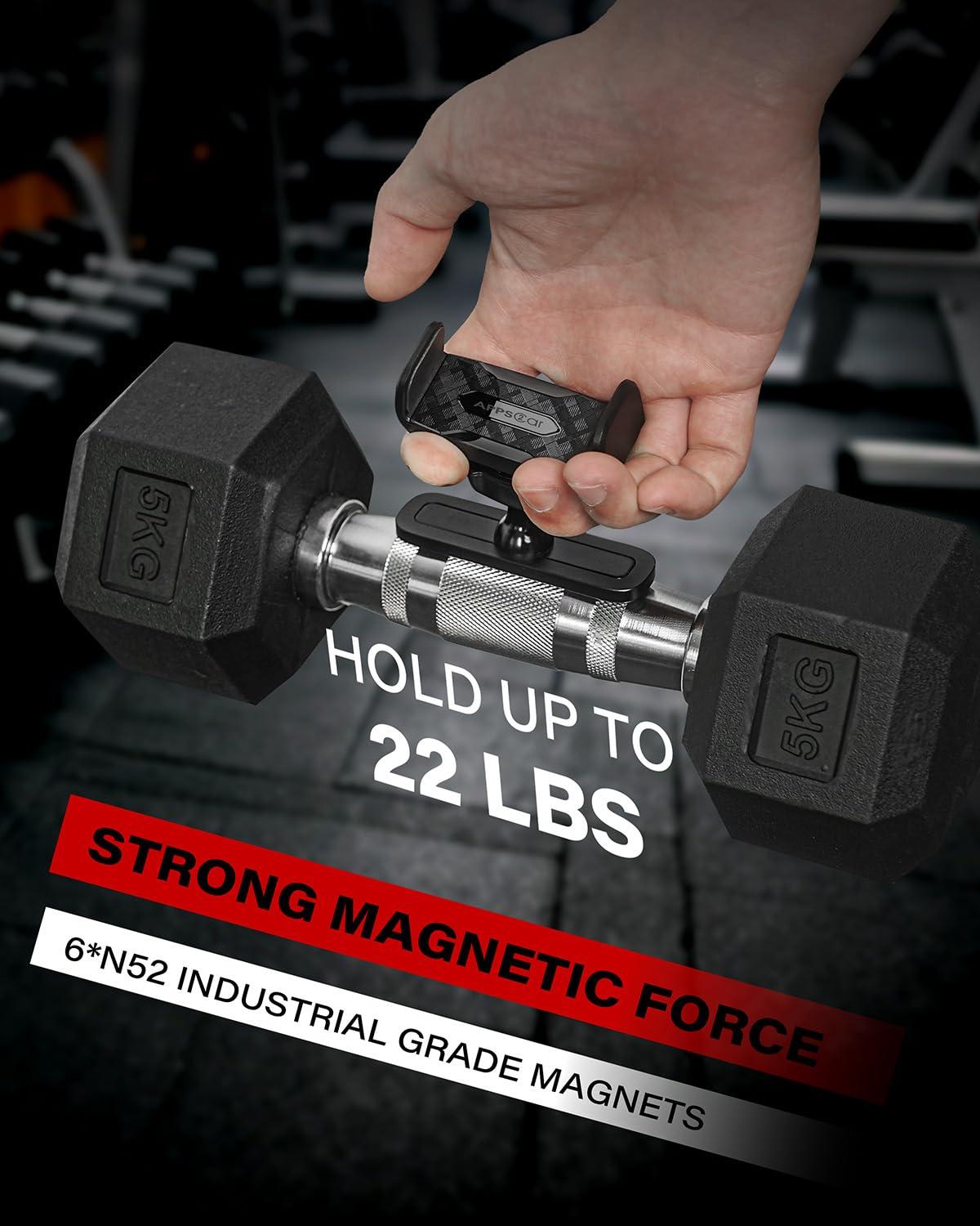APPS2Car Gym Magnetic Phone Holder, 360 Adjustable, Compatible with 4.7-6.5" Smartphones, Alloy Base and Joint, Black - Image 2