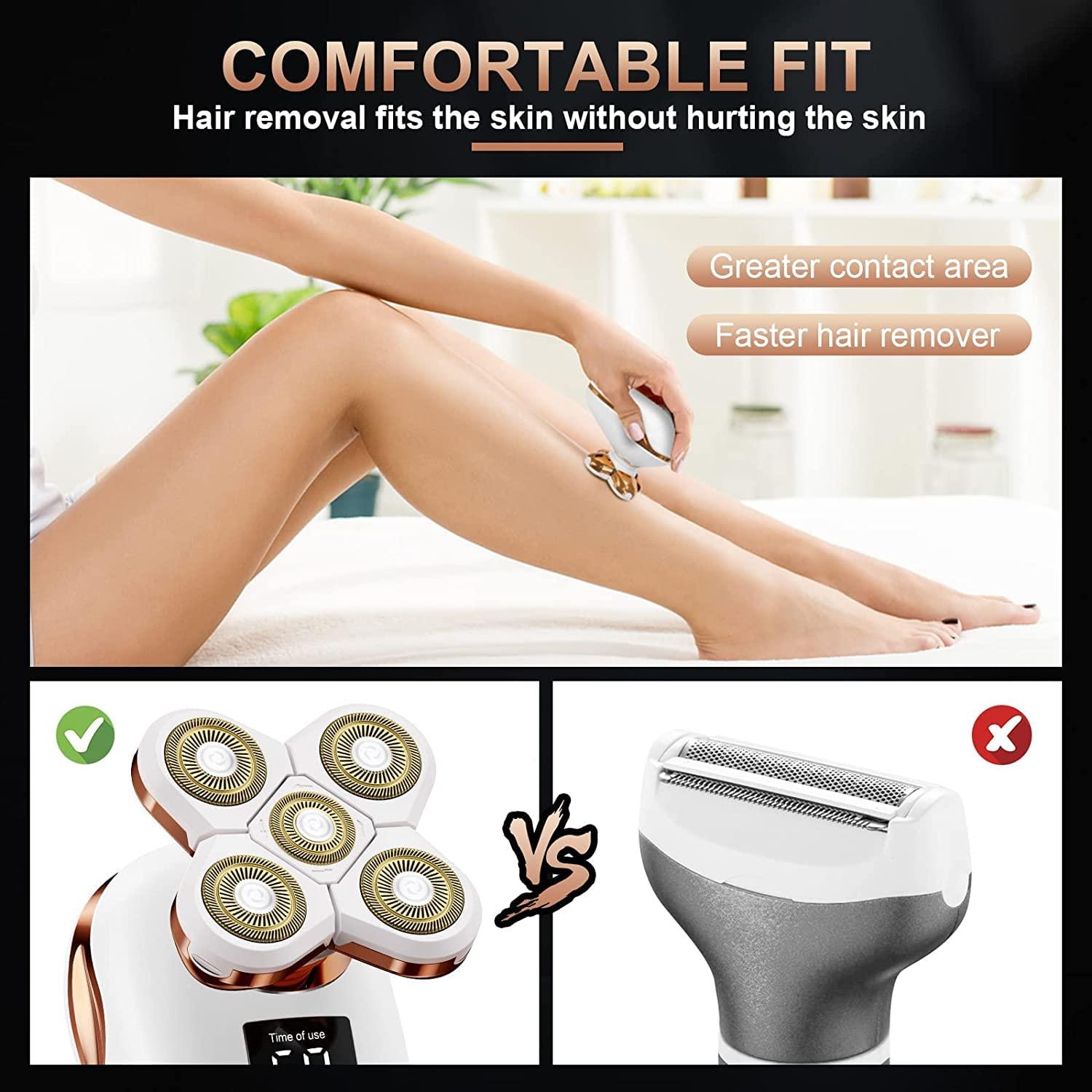 2-in-1 Electric Razors for Women, Wet/Dry 5D Razor & Hair Trimmer with USB Adapter & Charging Cable,5D Rechargeable Rotary Shaver with Lithium-Ion Battery, Water Resistant Grooming Kit - Image 5