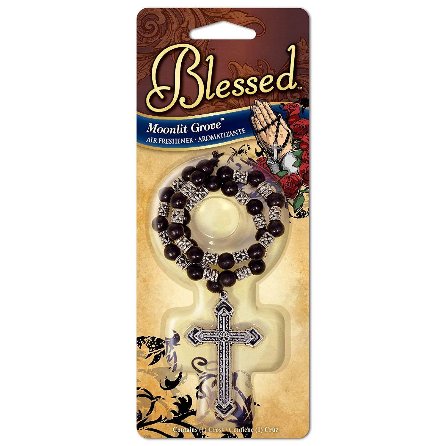 Blessed Rosary with Metal Cross Car Air Freshener, Moonlight Groove Scent
