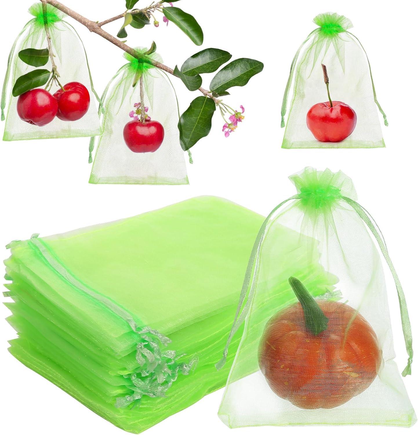 GWHOLE 50pcs 6x8 Inch Fruit Protection Bags, Fruit Cover Mesh Bags with Drawstring Fruit Tree Netting for Grape Melon Veggies Garden