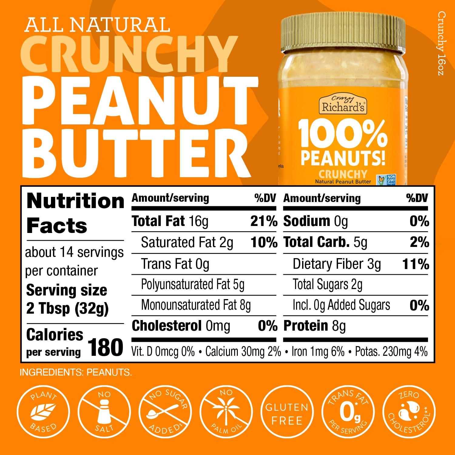 Crazy Richard's 100% All-Natural Vegan Creamy & Crunchy Peanut Butter with No Added Sugar and Non-GMO Variety Pack (16 Ounce, Pack of 2) - Image 3
