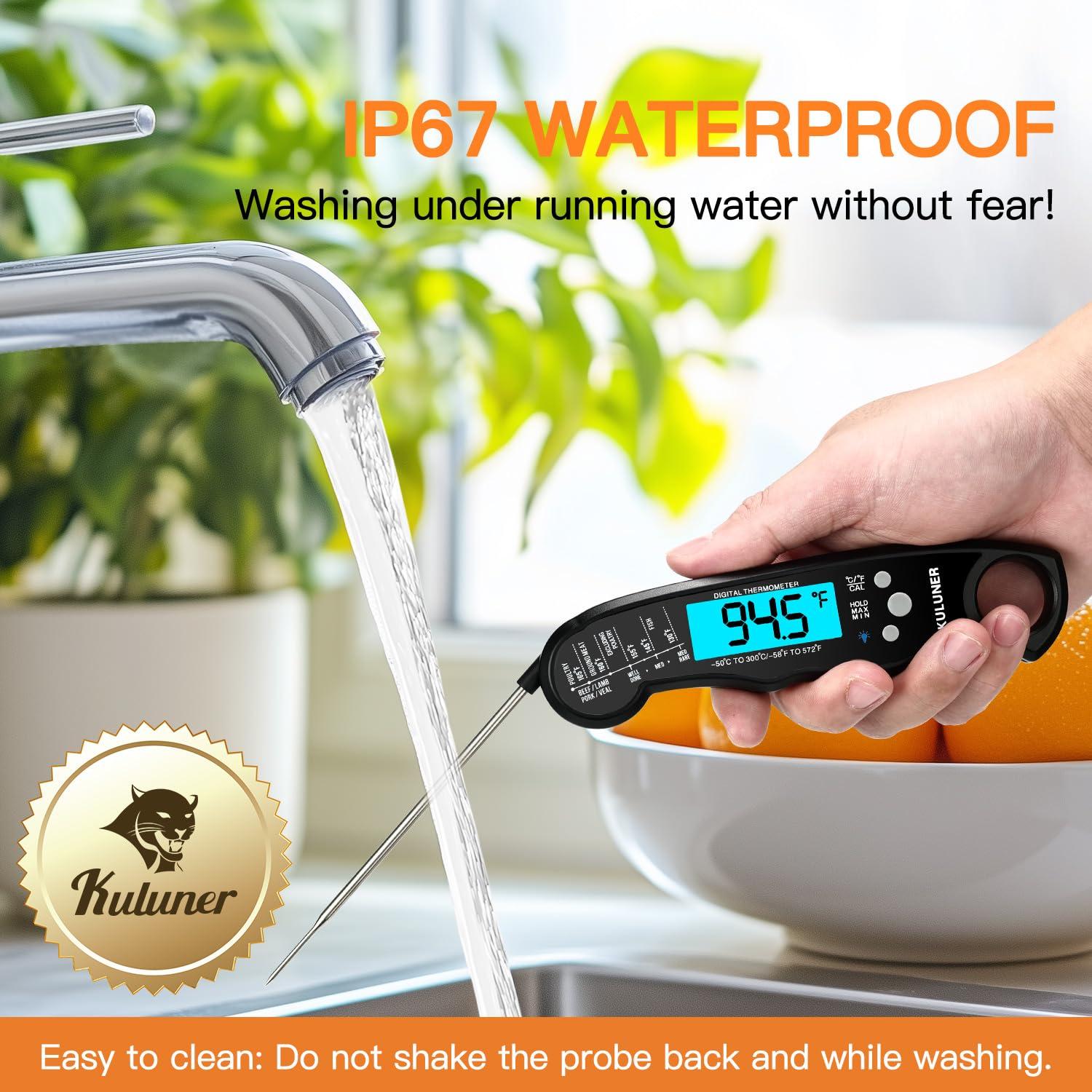 KULUNER TP-01 Waterproof Digital Instant Read Meat Thermometer with 4.6 Folding Probe Backlight Calibration Function for Cooking Food Candy, BBQ Grill, Liquids,Beef(Black) - Image 6