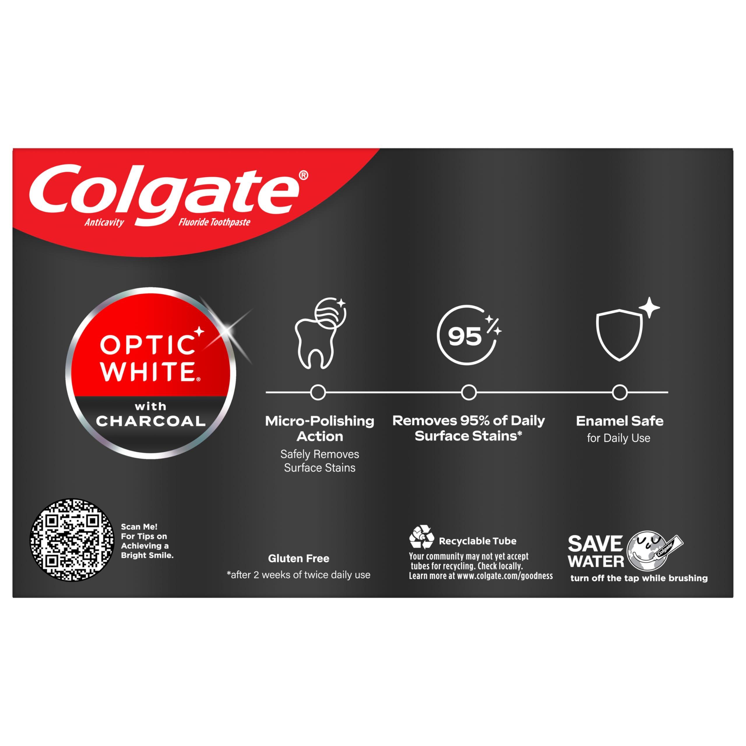 Colgate Optic White Charcoal Whitening Toothpaste, Cool Mint, Enamel-Safe with Fluoride, 2 Pack 4.2oz Tubes - Image 10