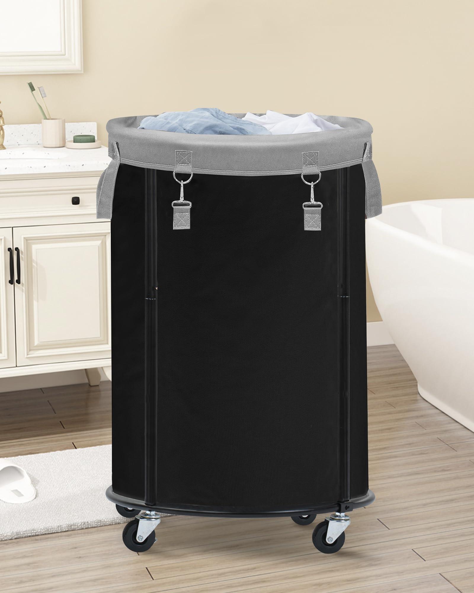 STORAGE MANIAC Rolling Laundry Hamper with Wheels 110L Laundry Basket, Round Laundry Cart with Metal Frame and Removable Bag, Clothes Hamper for Bedroom, Bathroom, Dorm Room, Laundry Room, Black - Image 6