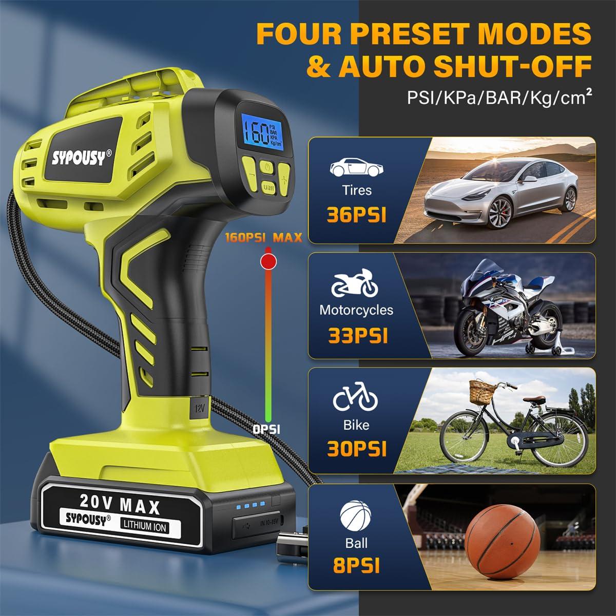 Tire Inflator Portable Air Compressor,Digital Cordless Tire Inflator,2X Faster Car Tire Pump with 20V Rechargeable Battery,Dual Power Supply Modes,Air Pump for Car Tires,E-Bike etc. - Image 4