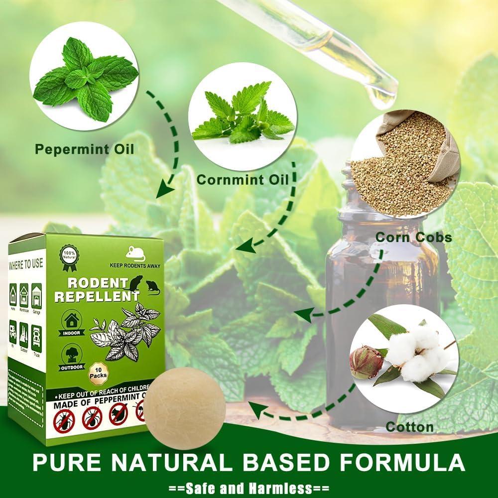 Mouse Rodent Repellent,10 Pack Peppermint Oil Mouse Repellent Balls for Rats Mice Deterrent, Natural Mouse Traps for Indoor Outdoor Use, Keep Rodents Away from Garden and Home, Family & Pet Safe - Image 2