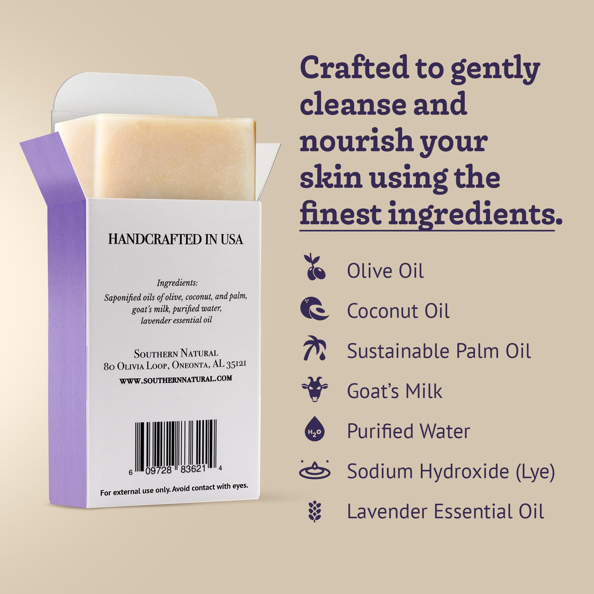 Southern Natural Goat Milk Soap Bar (Lavender 3 Pack) For Dry Sensitive Skin. Natural, Handmade Soap For Men, Women, Kids & Baby. Use On Face & Body - Image 3