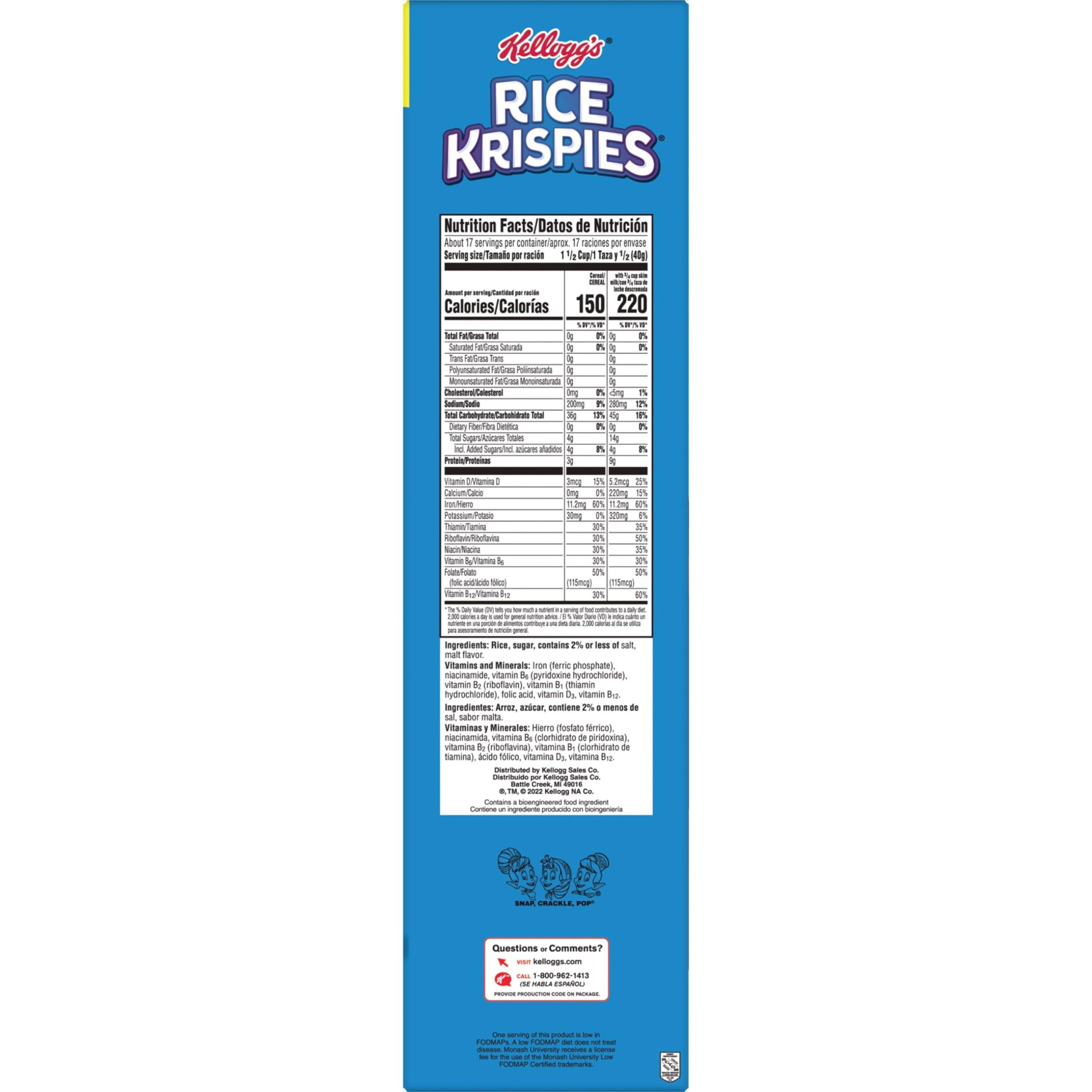 Kellogg's Rice Krispies Cold Breakfast Cereal, 8 Vitamins and Minerals, Rice Krispies Treats, Giant Size, Original, 24oz Box (1 Box) - Image 11