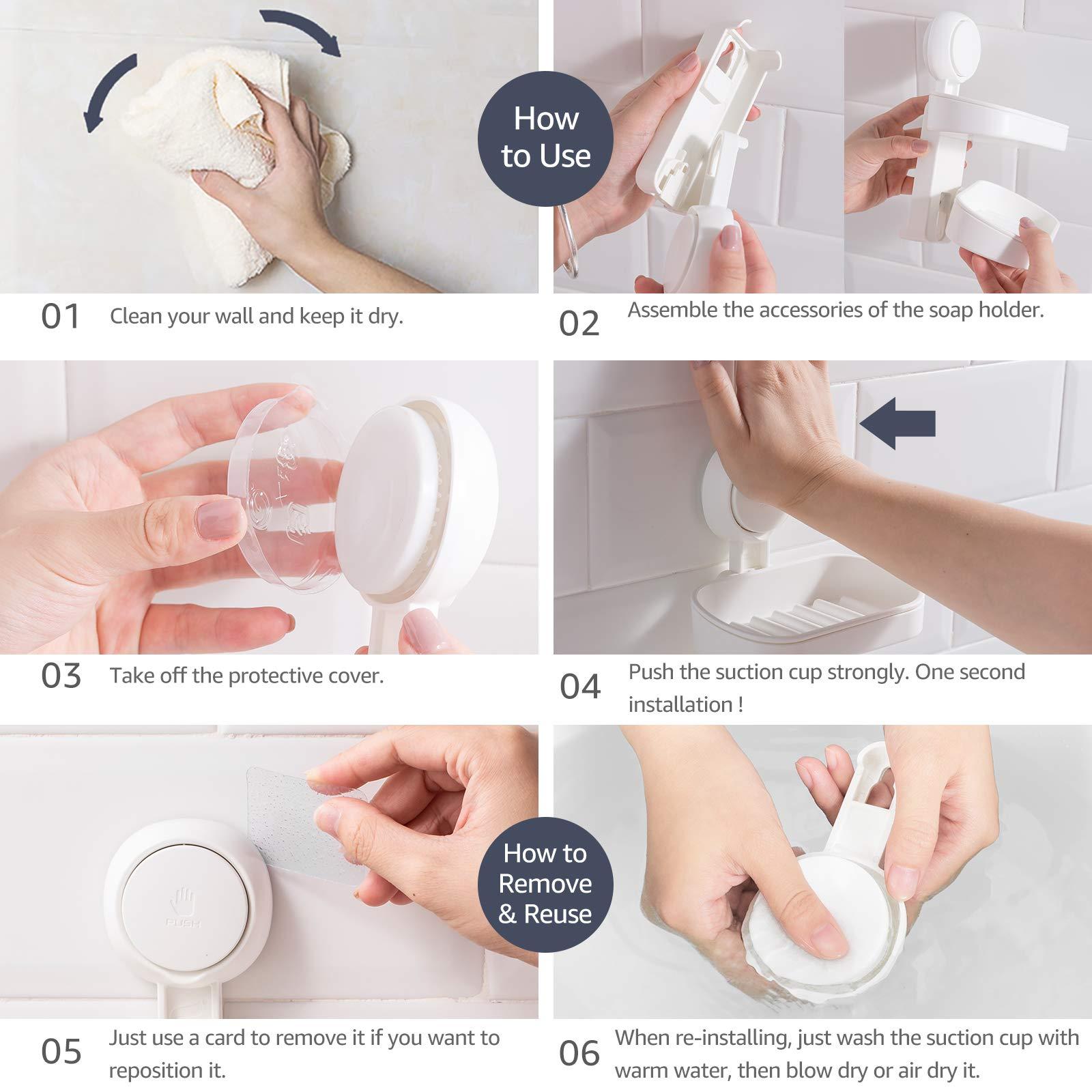 TAILI Suction Cup Soap Holder 3 Pack, Vacuum Suction Soap Dish,Plastic Bar Soap Holder for Shower Wall Mounted Drill-Free,Soap Holder for Shower,Bathroom,Tub and Kitchen Sink,Removable,White - Image 8