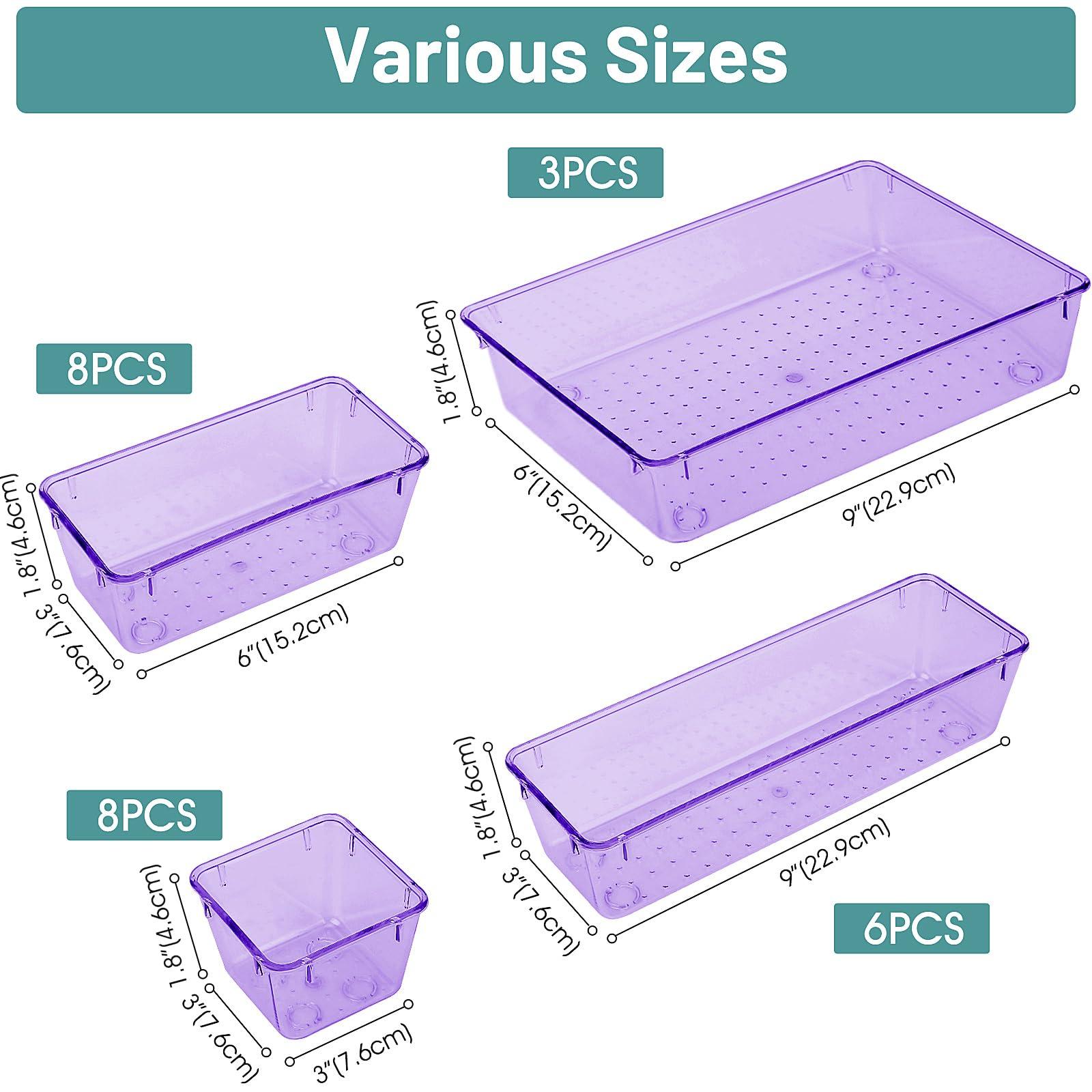 WOWBOX 25 PCS Plastic Drawer Organizer Set, Desk Drawer Divider Organizers and Storage Bins for Makeup, Jewelry, Gadgets for Kitchen, Bedroom, Bathroom, Office, Clear Purple - Image 3