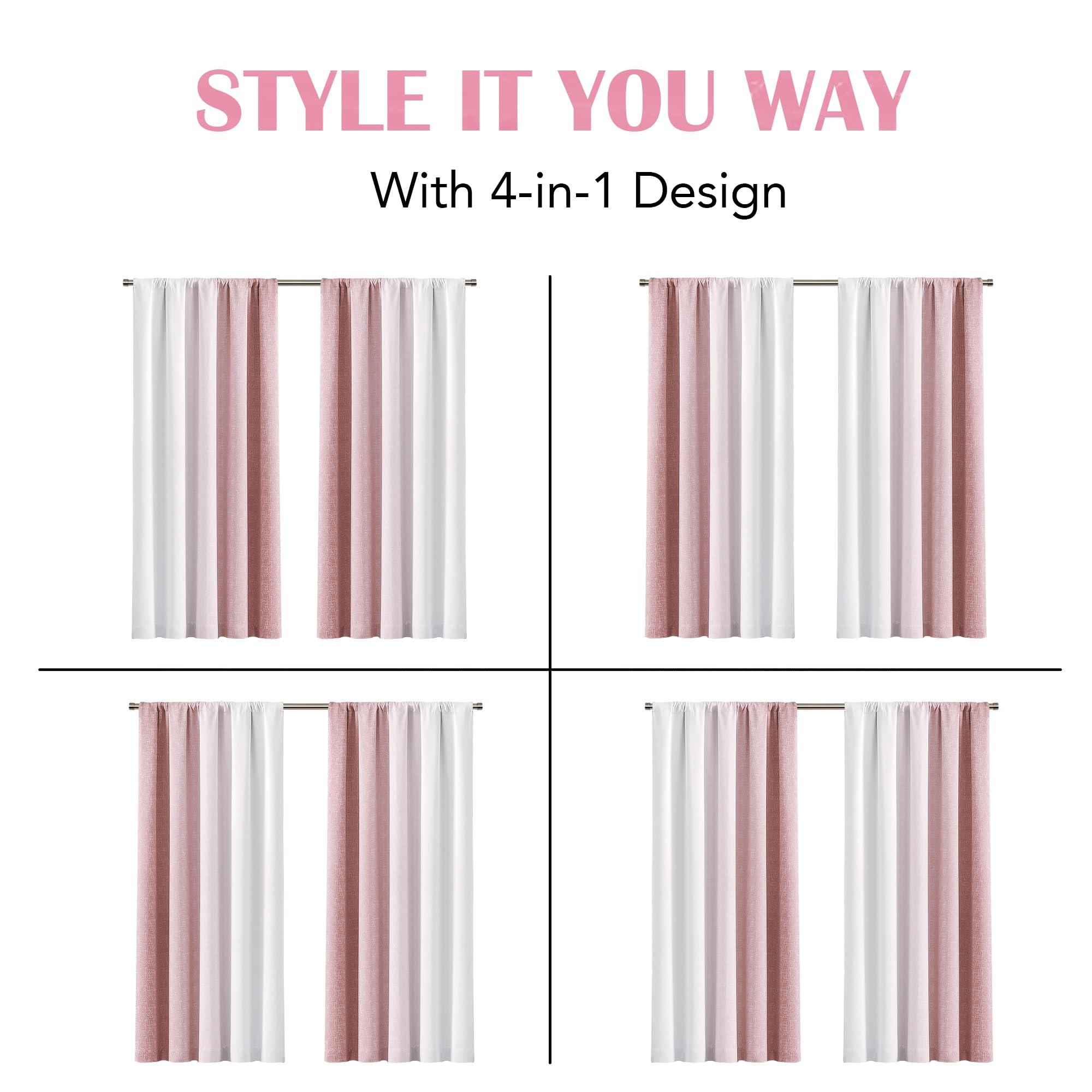 Geomoroccan Ombre 100% Blackout Curtains 84 Inches Long 2 Panels for Girls Bedroom Living Room Pink White Gradient Patterned Room Darkening Thermal Insulated Rod Pocket Window Treatment Drapes - Image 6
