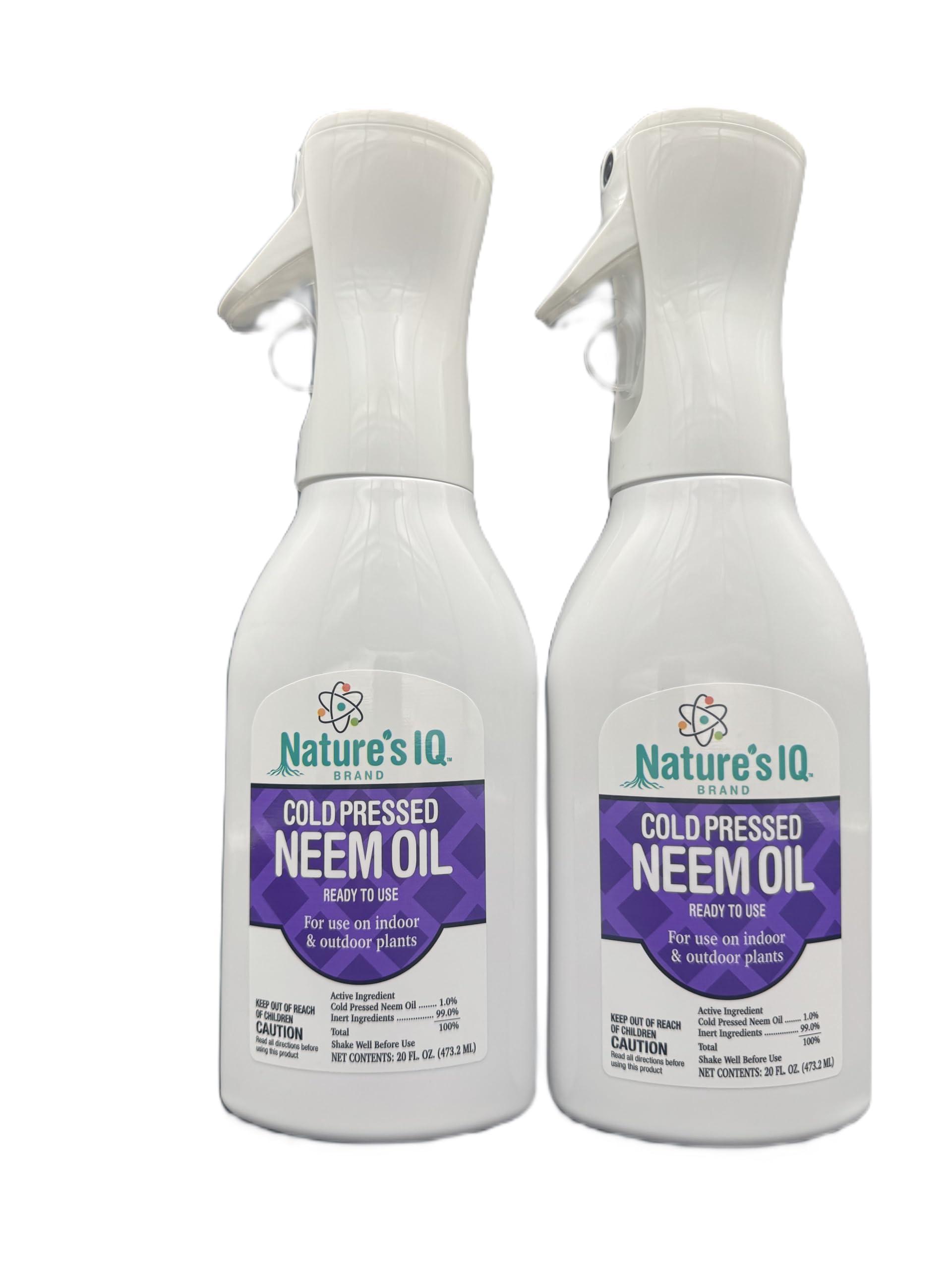 Nature's IQ Cold Pressed Neem Oil w/Spray Mist Technology. Indoor and Outdoor Plant Protection. Twin Pack
