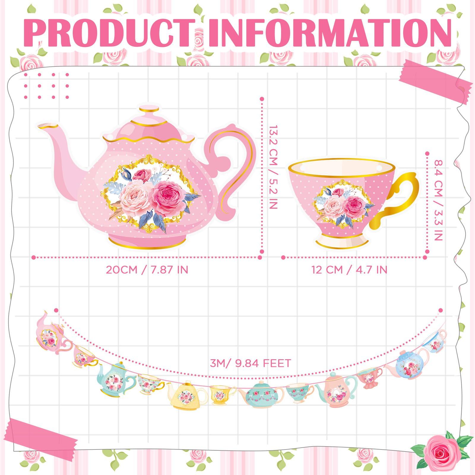 Faccito 5 Pcs Vintage Tea Party Decoration Banner Double Sided Floral Tea Party Hanging Teapot Cutout Paper Banner Assembled for Bridal Shower Birthday Decor - Image 3