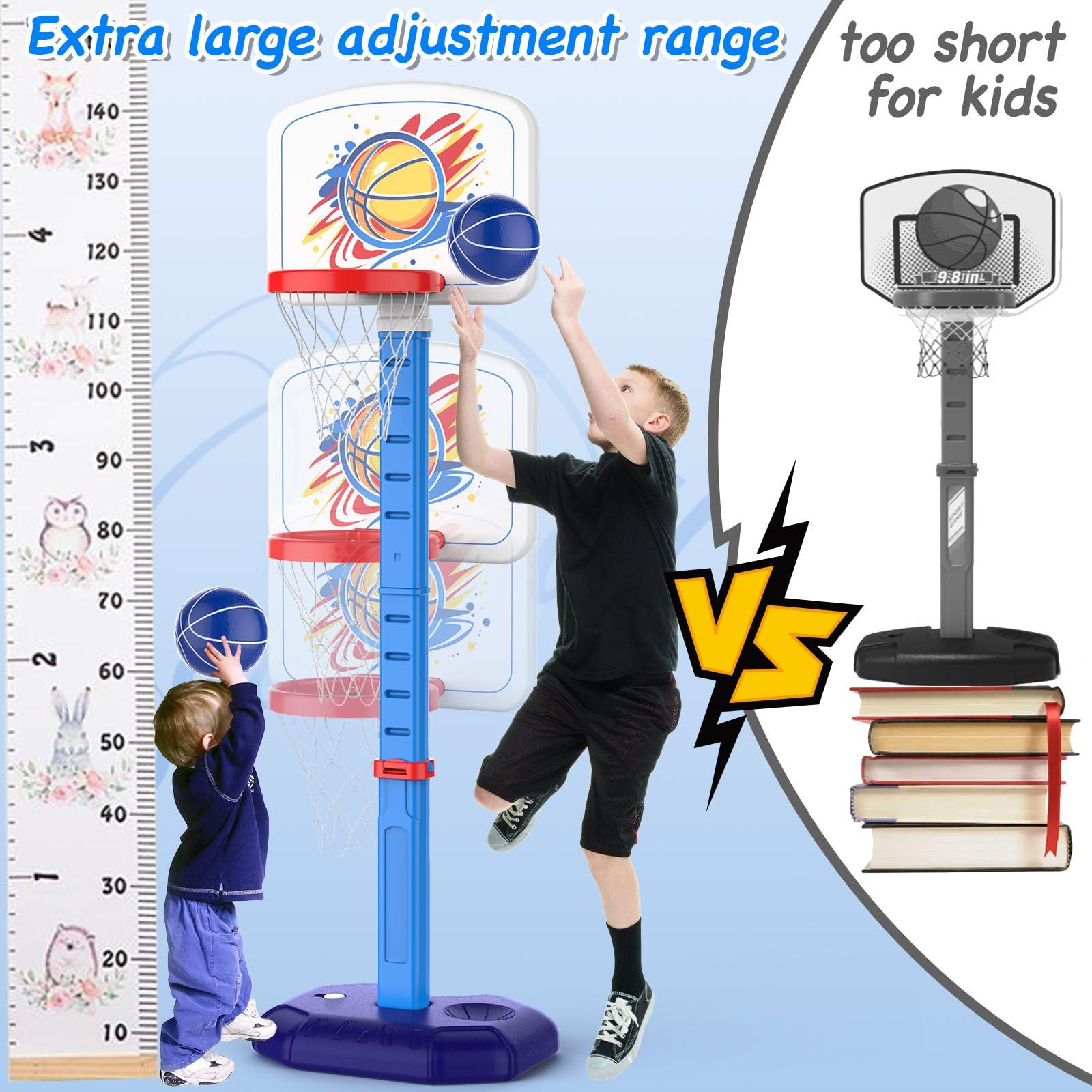 4 in 1 Kids Basketball Hoop and T Ball Set & Ring Toss Game Blue&Pink - Image 5