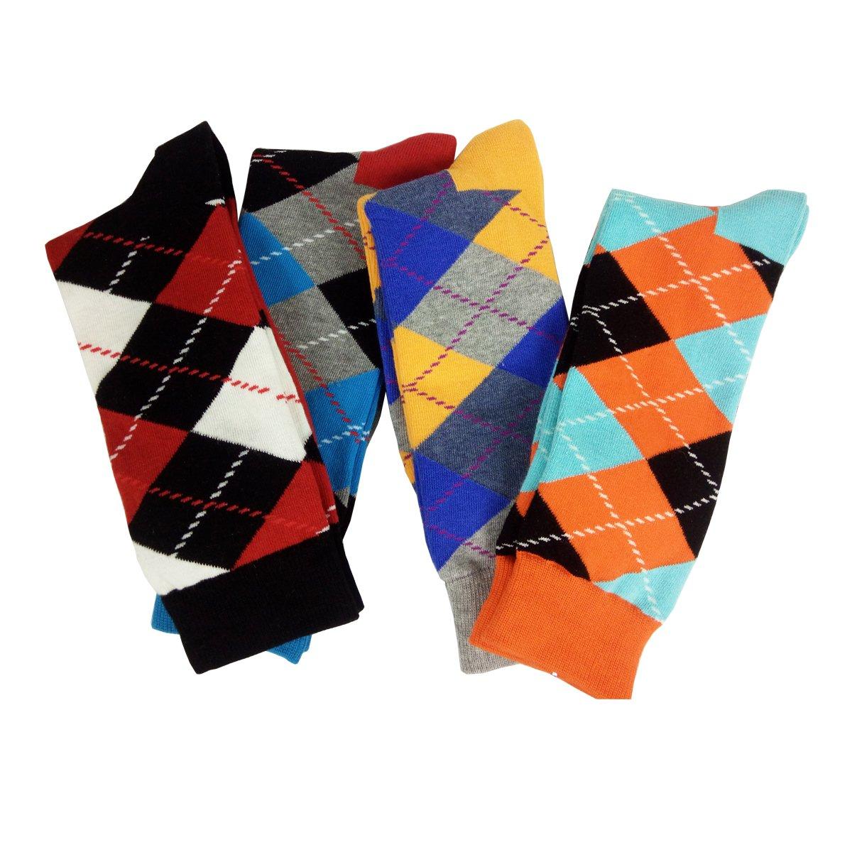 HSELL Funny Mens Colorful Dress Socks Crazy Design Argyle Striped Funky Pattern Cotton Socks for Men Gfits - Image 4
