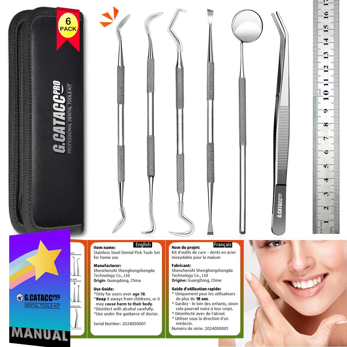 G.CATACC Dental Tools, Dental Pick Teeth Cleaning Tools Hygiene Kit, Plaque Remover for Teeth, Professional Stainless Steel Tooth Scraper Plaque Tartar Cleaner - with Case - Image 7