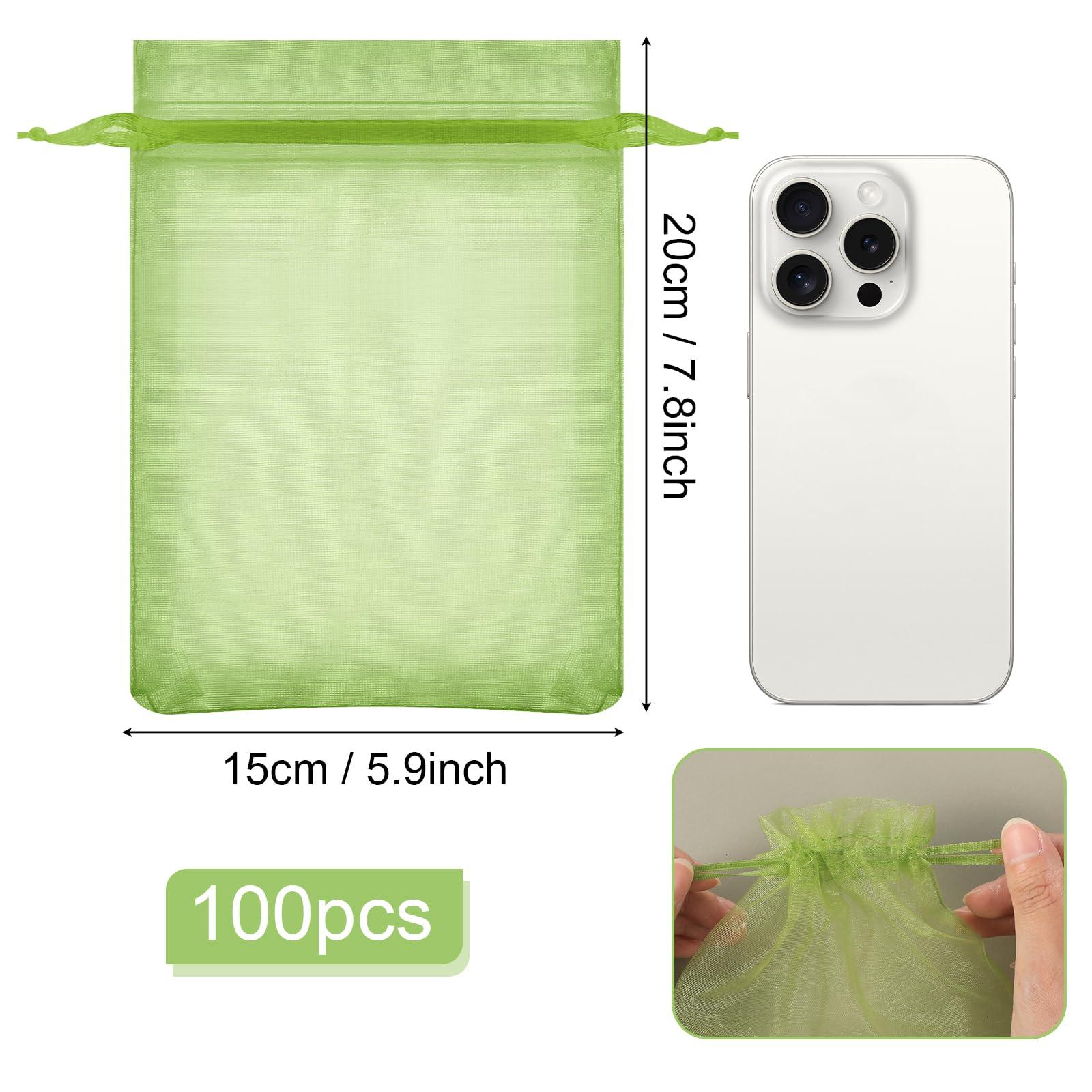 100 Pieces Green Fruit Protection Bags Fruit Protection Bags Fruit Netting Bags with Drawstring for Protecting Vegetable Net Cover Reusable Mesh Bag for Garden Apple Trees(15 * 20cm) - Image 3