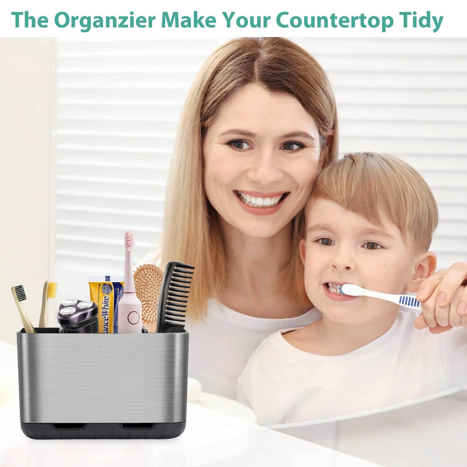 Boperzi Toothbrush and Toothpaste Holder Brushed Nickel Drainage for Bathroom Vanity, Large Electric Toothbrush Storage Caddy Anti-Slip Rustic with Adjustable Dividers for Family, Kids - Image 7