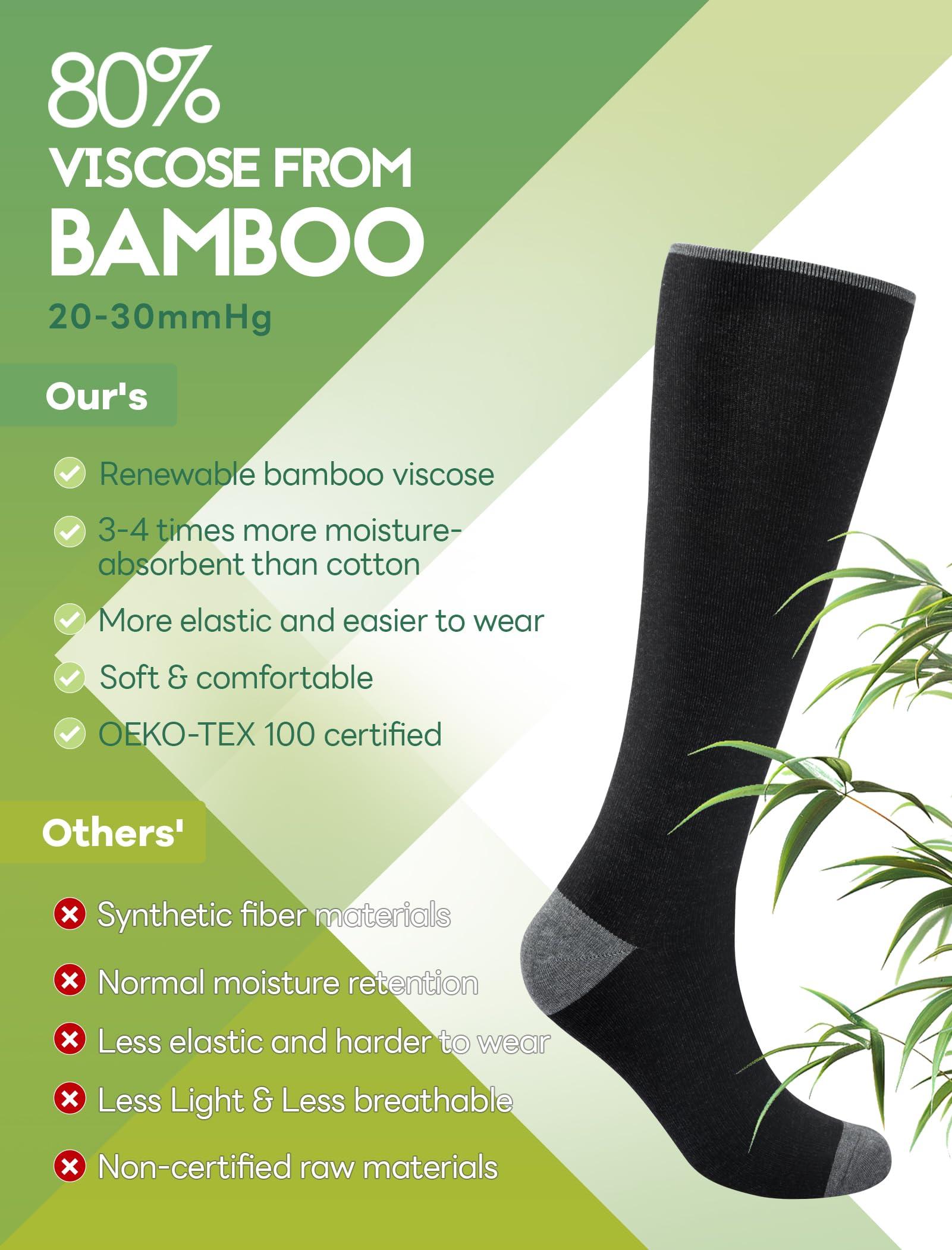 SONORAN Bamboo Viscose Compression Socks for Women & Men (6 Pairs) 20-30 mmHg Knee High Support for Nurses Travel Pregnant - Image 2