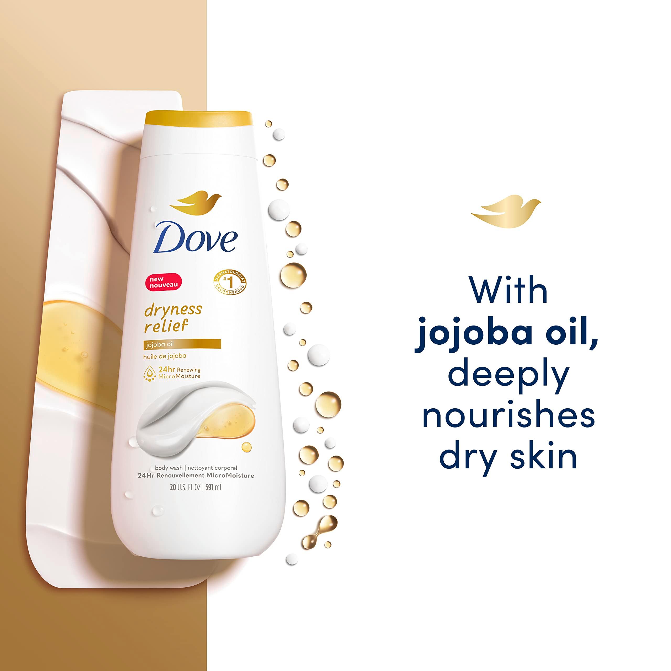 Dove Body Wash Dryness Relief Jojoba Oil 4 Count for Renewed, Healthy-Looking Skin Gentle Skin Cleanser with 24hr Renewing MicroMoisture 20 oz - Image 3