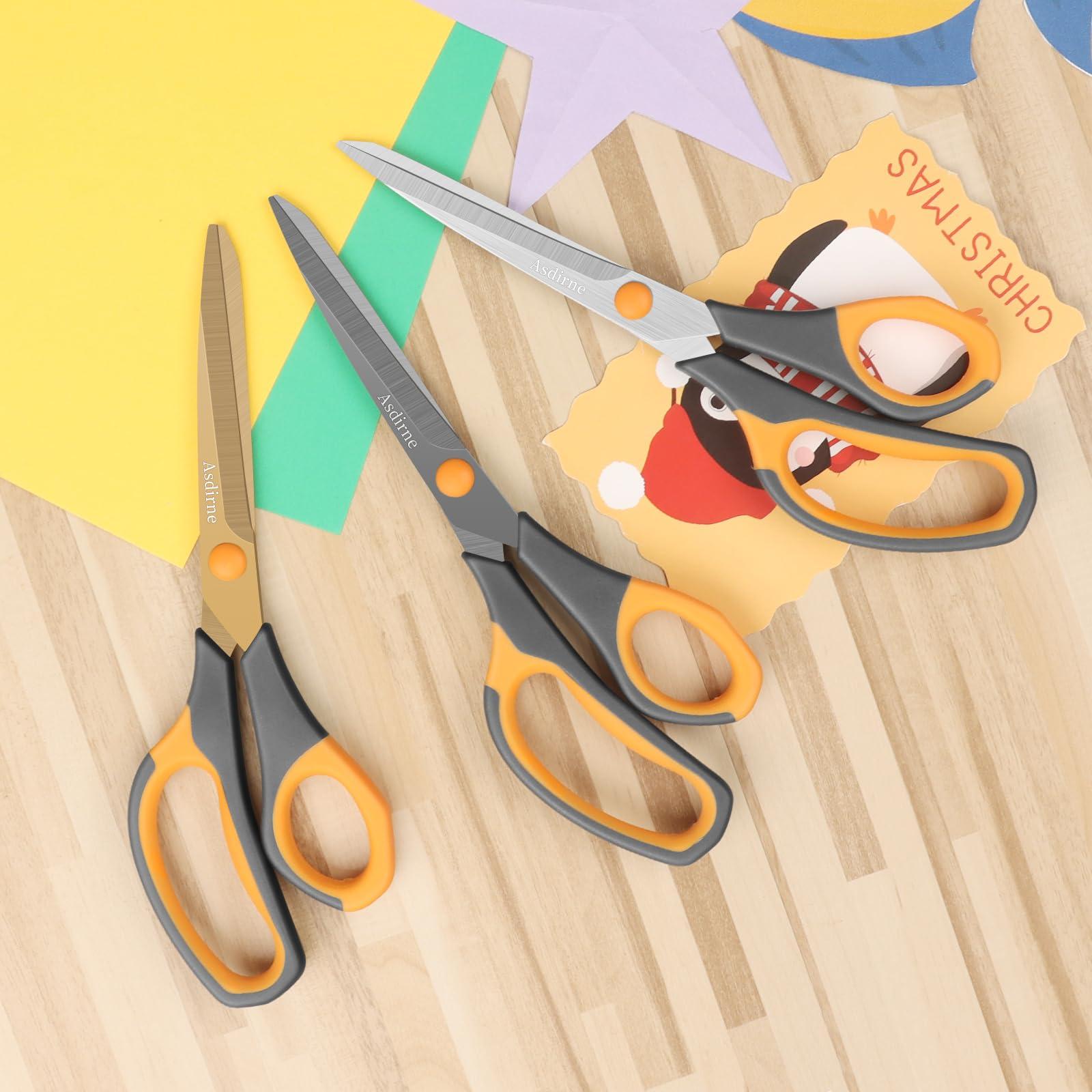 Asdirne Titanium Scissors, Premium 8.6” All Purpose Scissors, Ultra Sharp Stainless Steel Blades, Comfortable Grip, Great for Craft, Office, School and Everyday Use, Black/orange, 21.8cm, Pack of 3 - Image 7